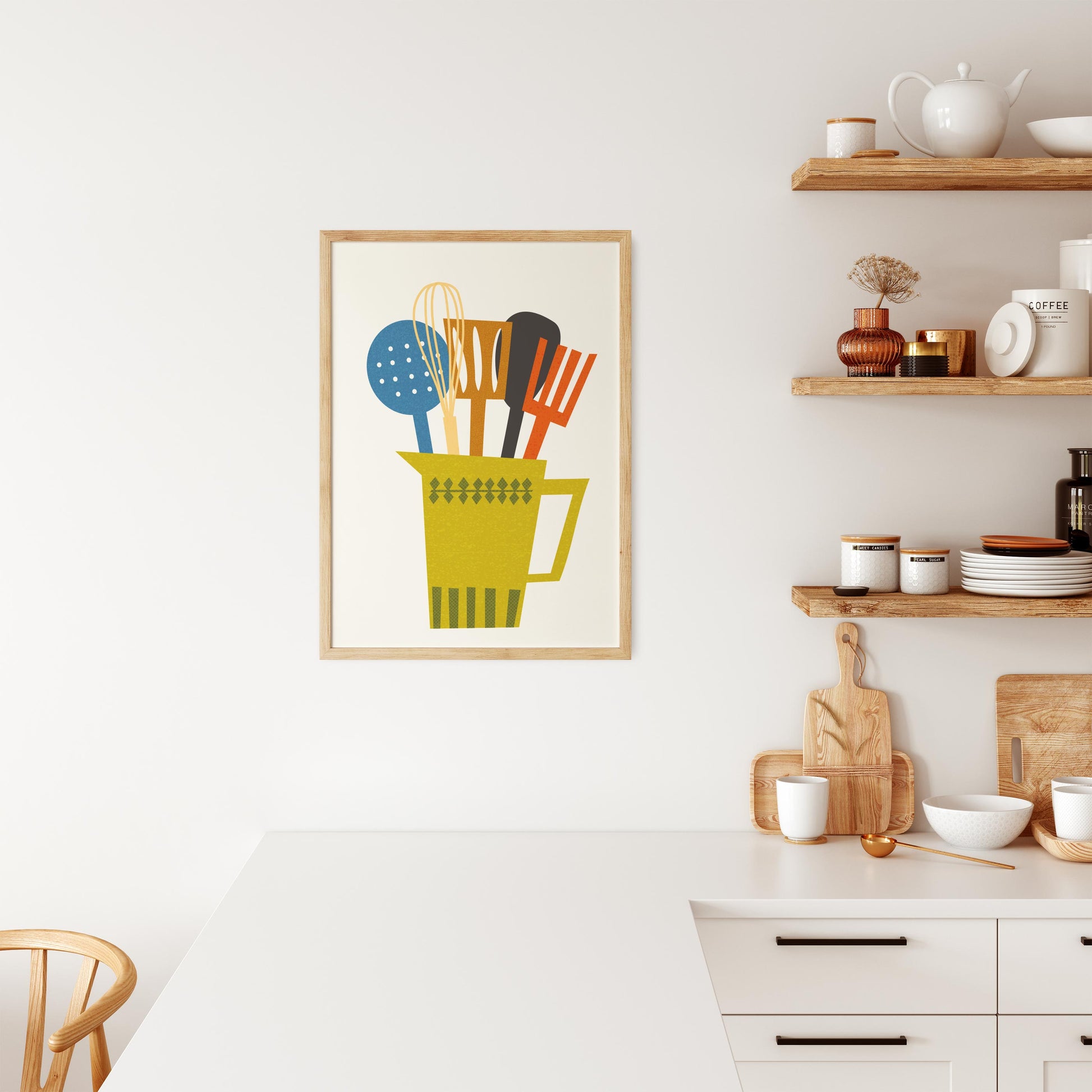 Mid Century Modern Print Kitchen Utensils