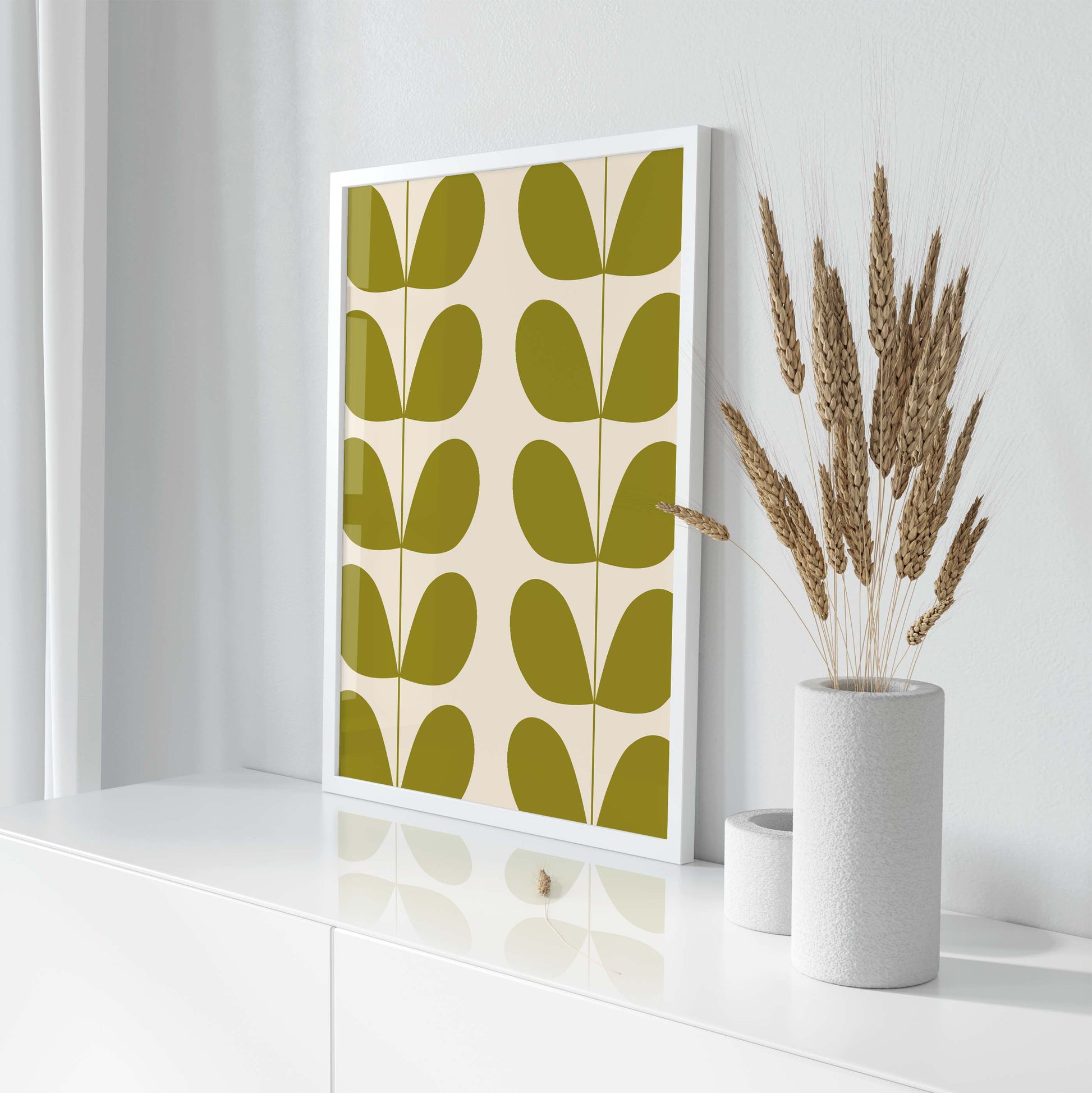 Green Scandi Leaf Wall Art Print