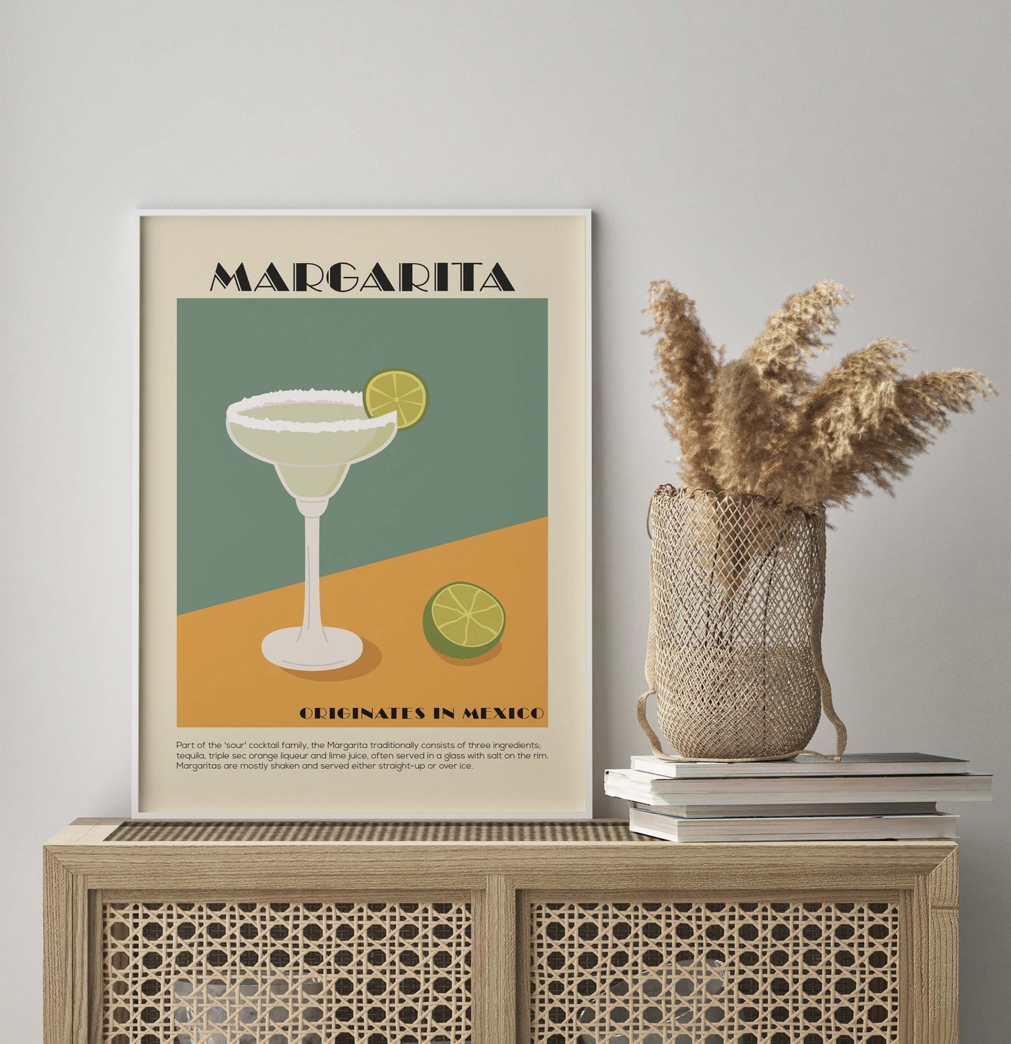 Drinks trolley accessory, cocktail wall art print in an art deco style