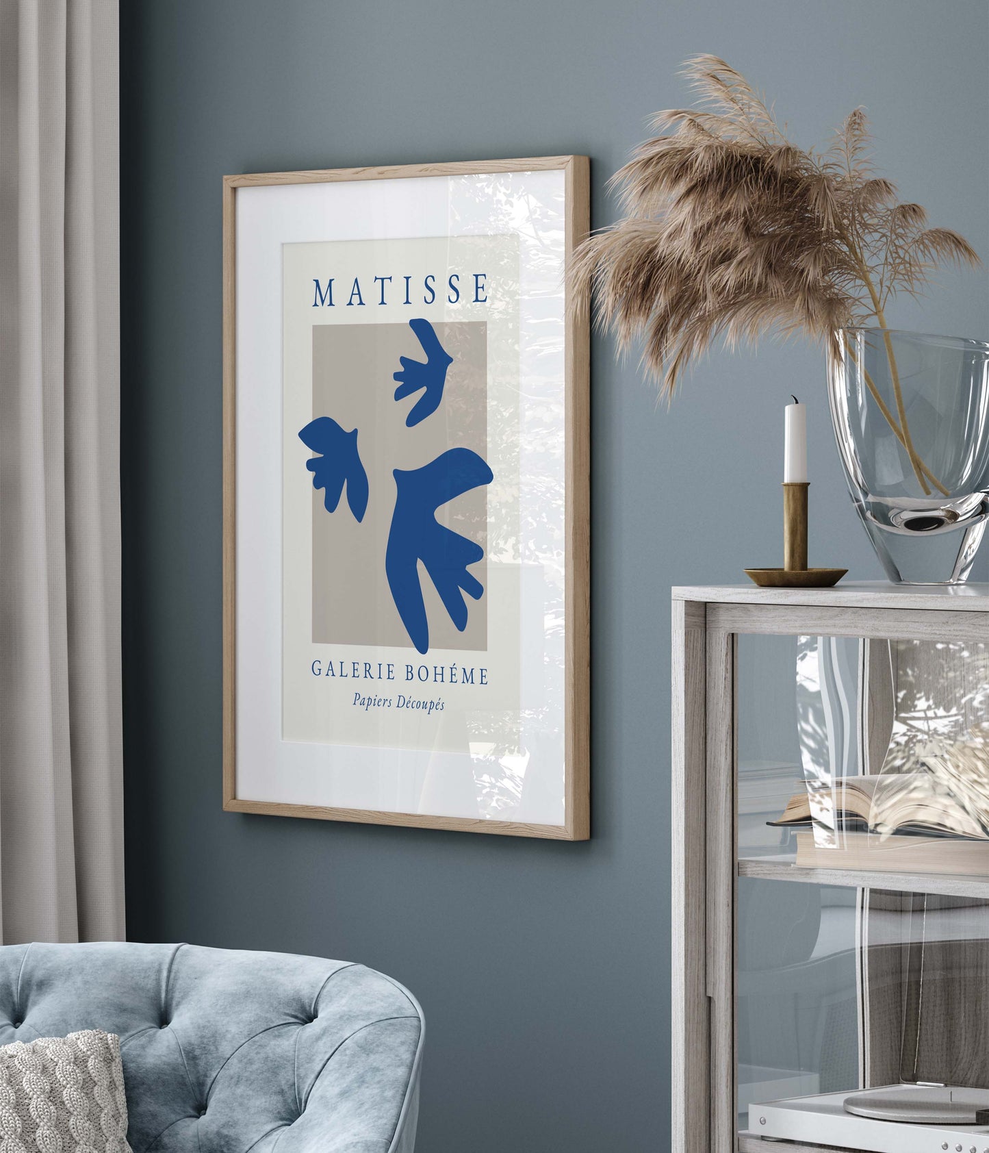 Boho Matisse blue birds print
