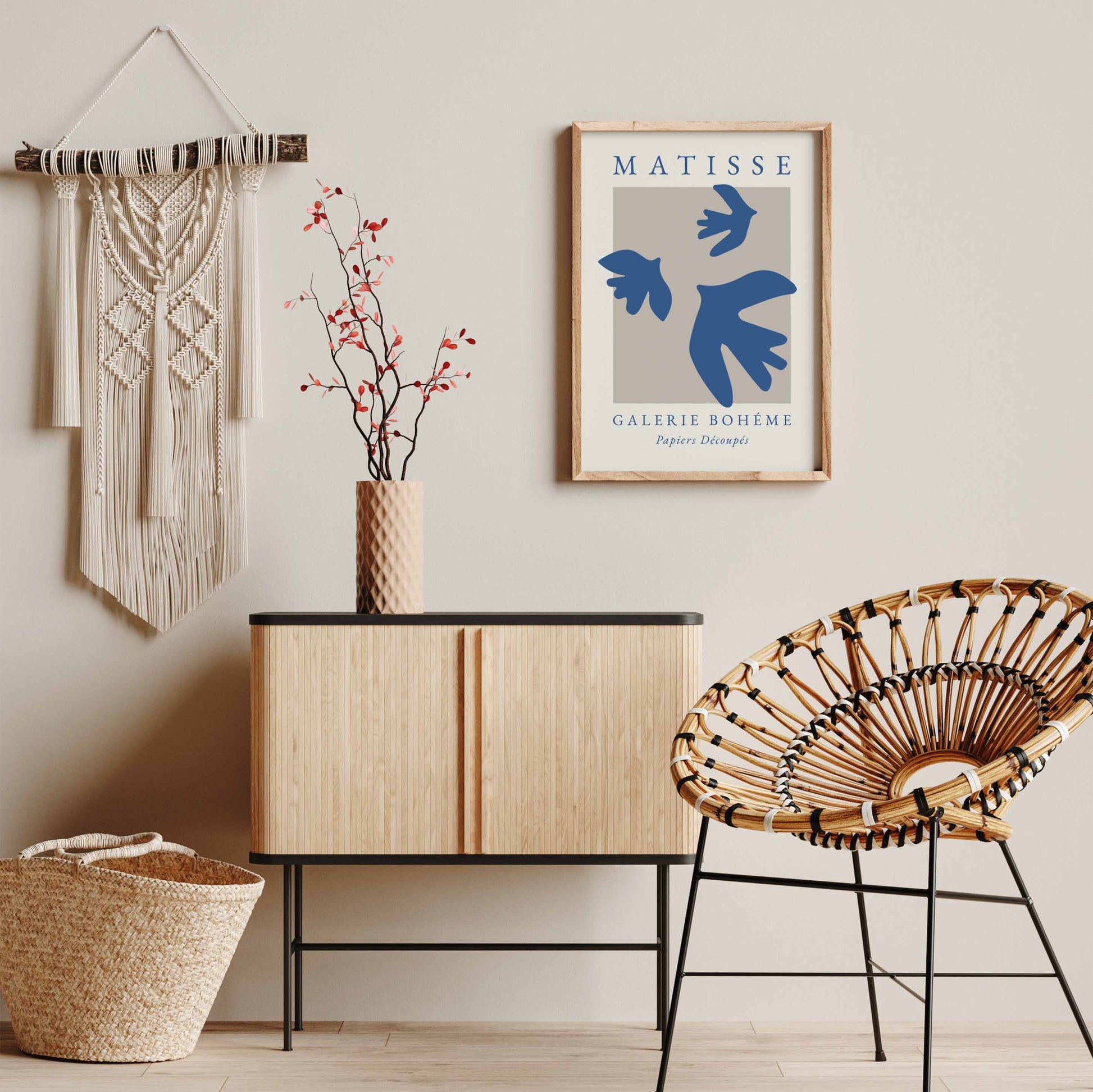 Matisse poster in blue, minimalist birds print