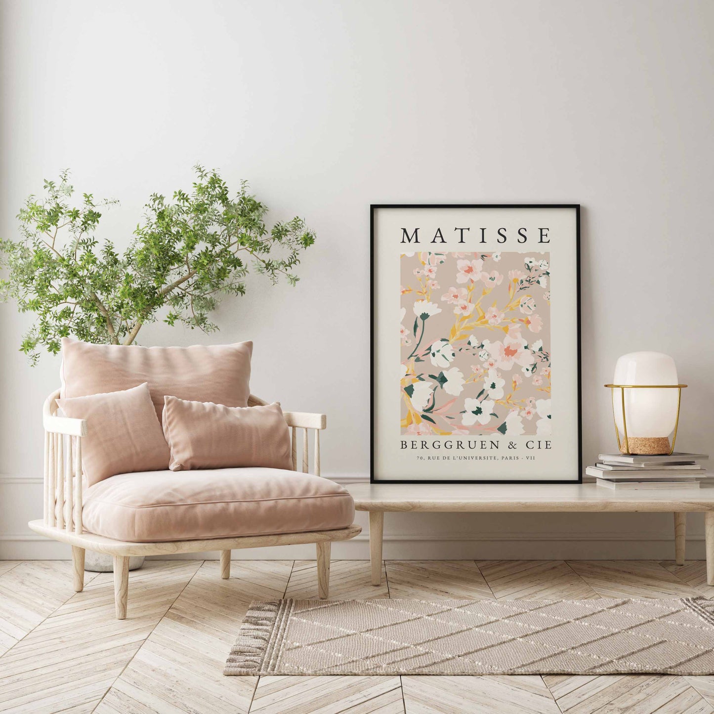 Matisse poster with pink tones and minimalist flower pattern