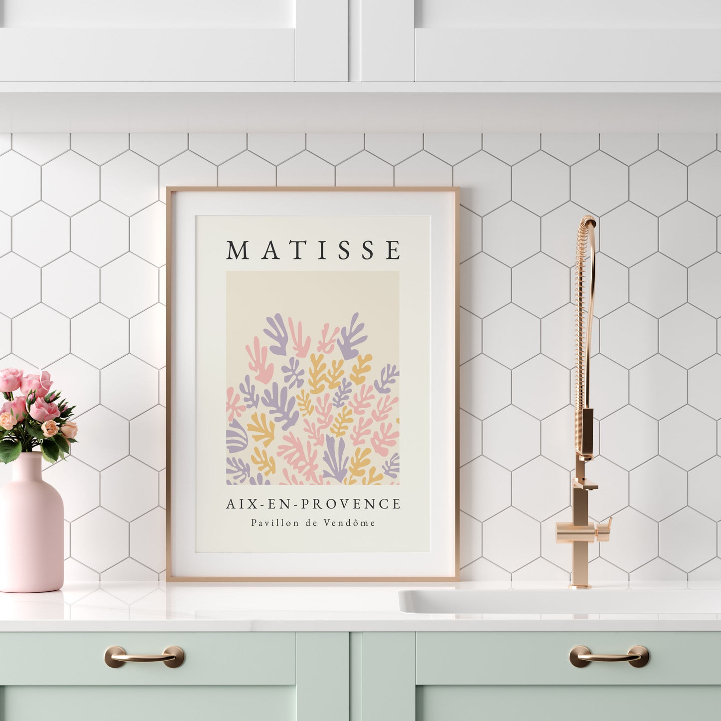 Pastel leaf print inspired by Matisse