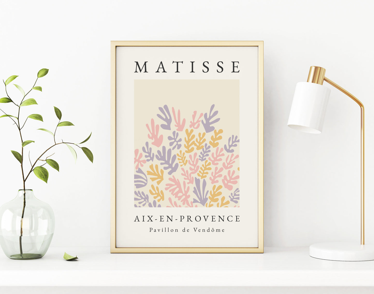 Pastel wall art print with leaf pattern inspired by Henri Matisse