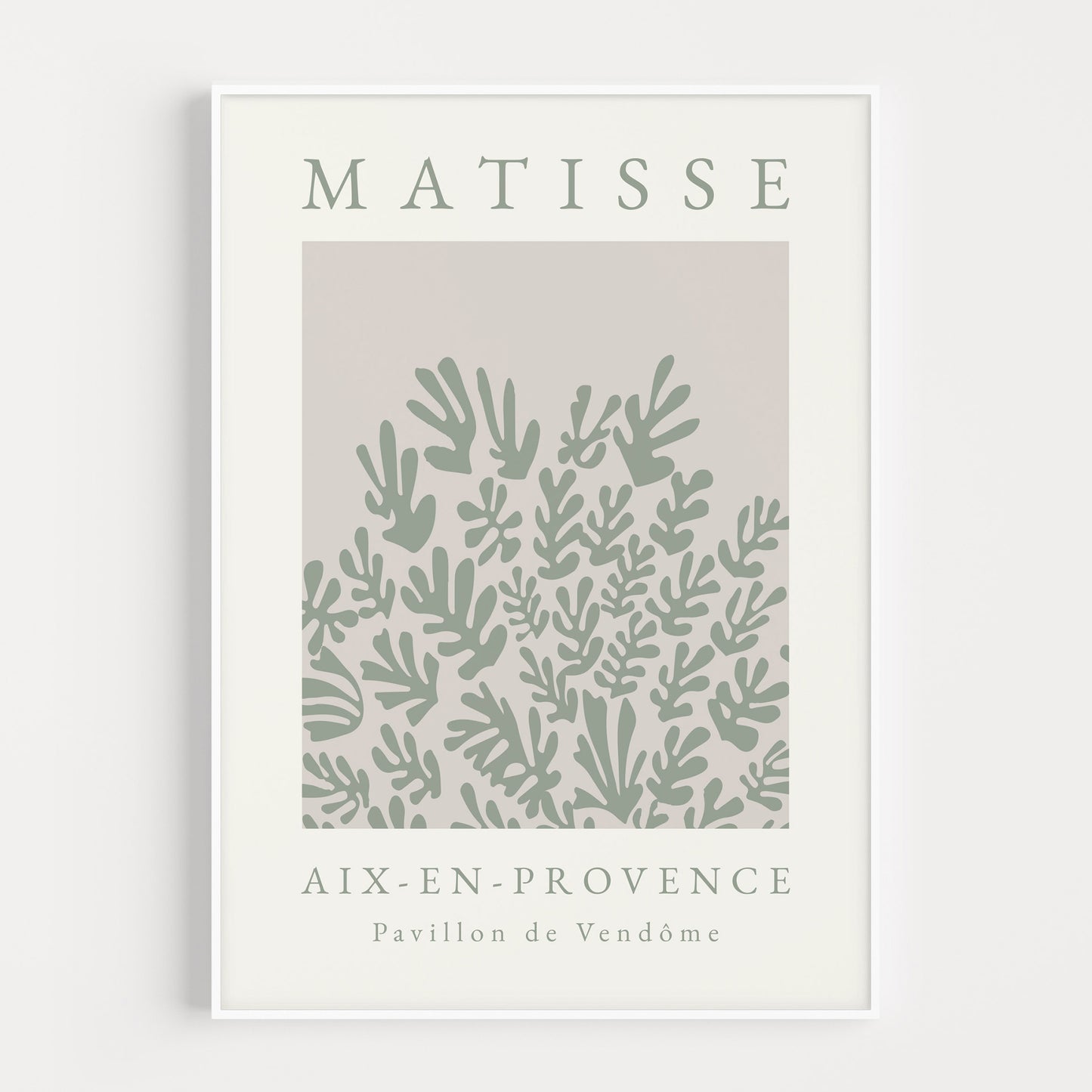 Matisse wall art print with minimalist leaf design in green