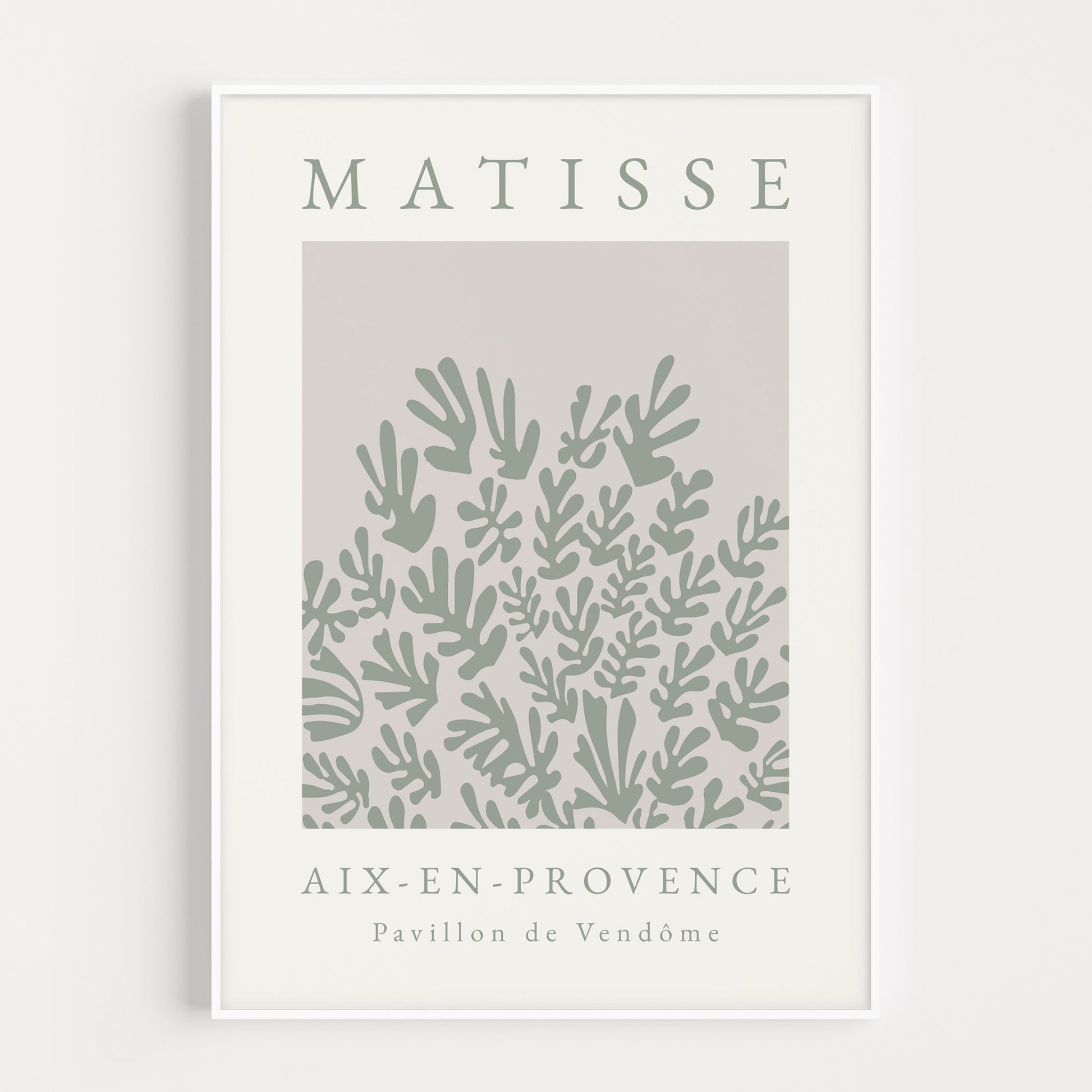 Matisse wall art print with minimalist leaf design in green