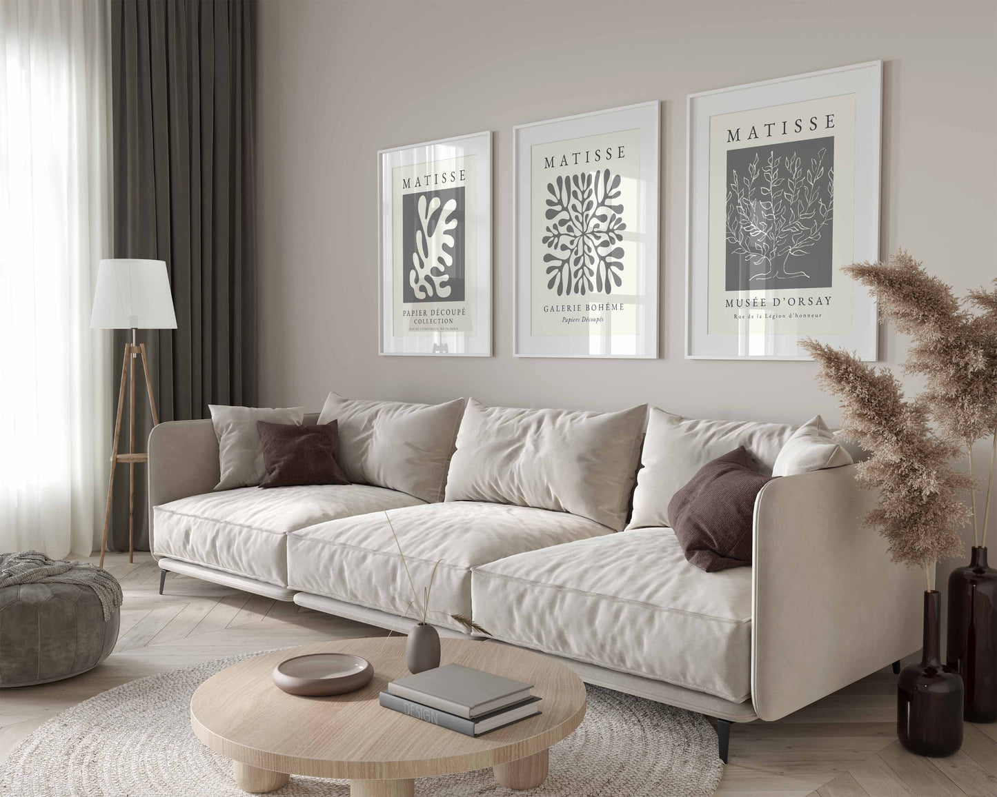 Grey wall art prints inspired by Matisse, set of 3