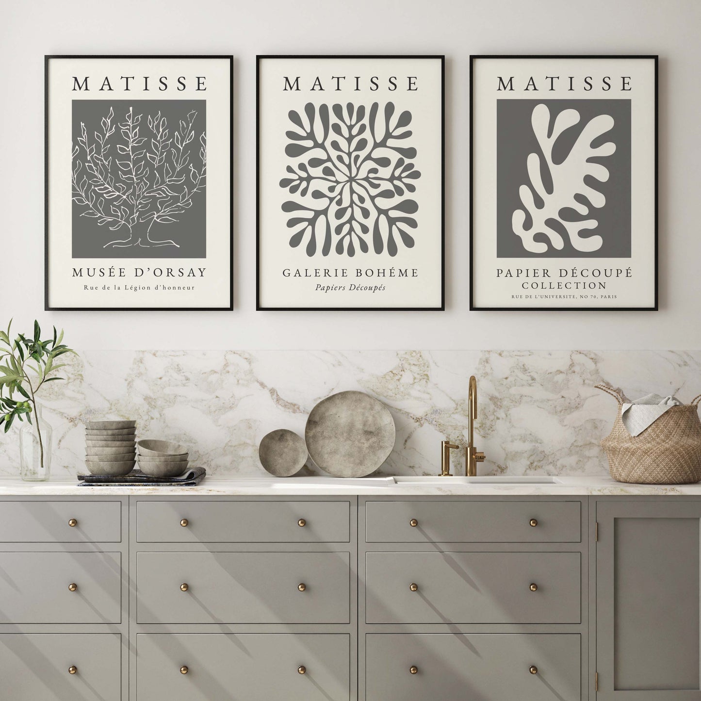 Grey Matisse wall art print set in grey