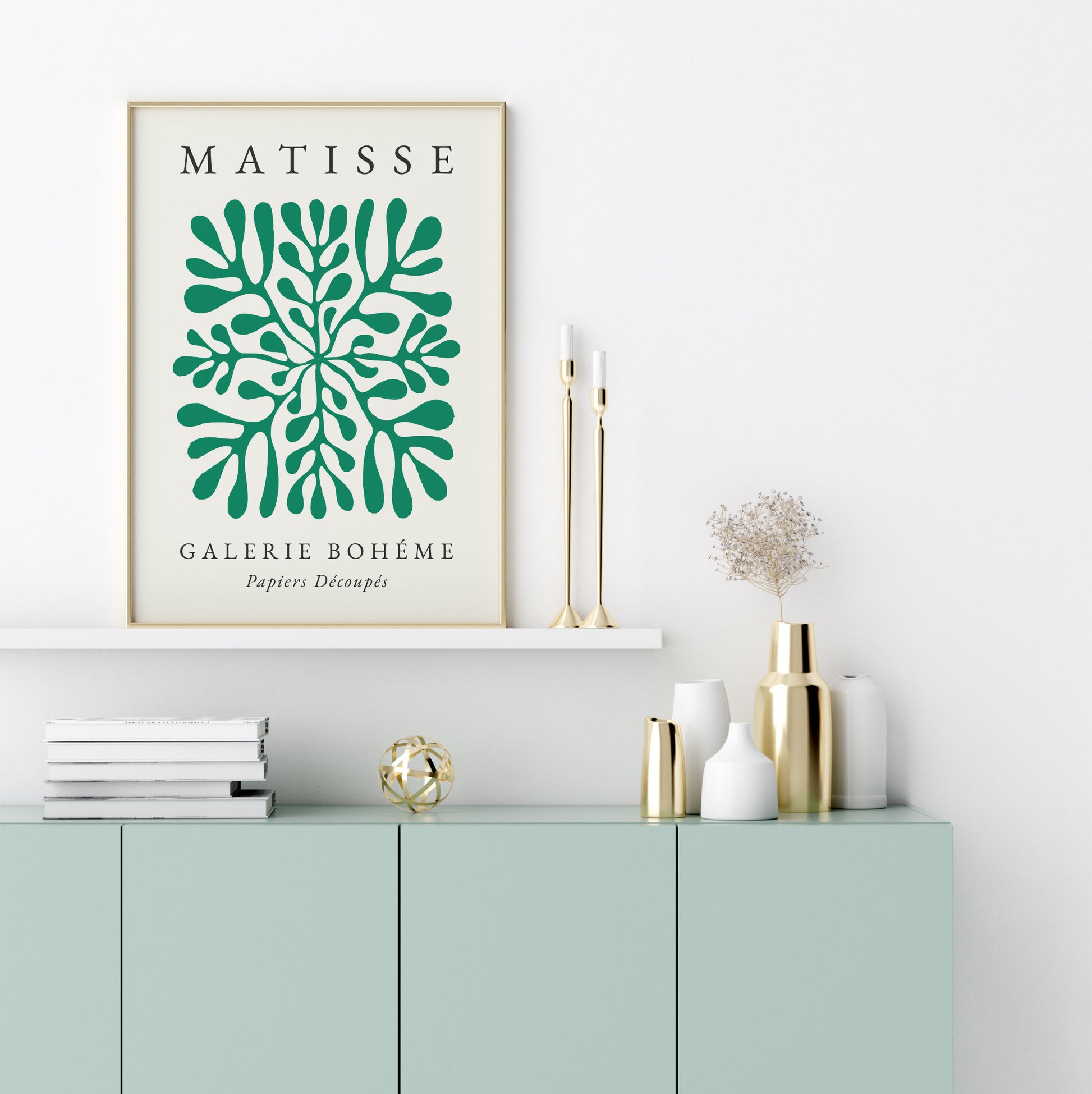 Matisse poster in green with minimalist leaf design