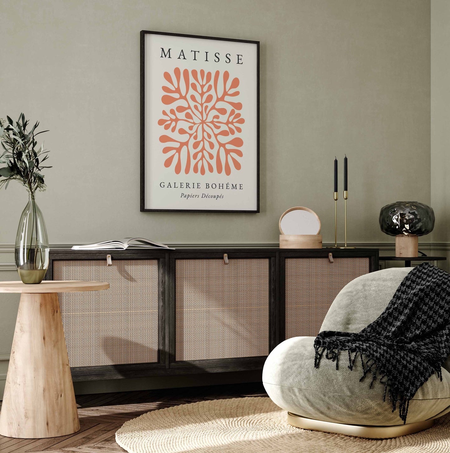 Matisse wall art print in orange with leaf design