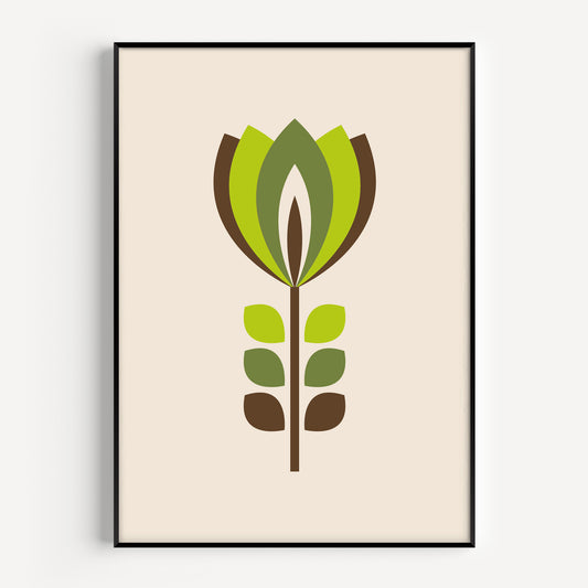 Mid century modern flower print in green