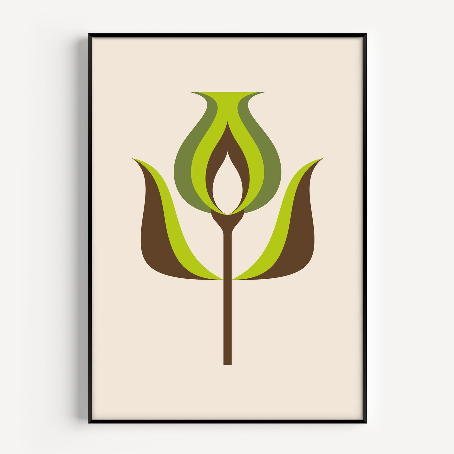 Mid century modern print in green and brown