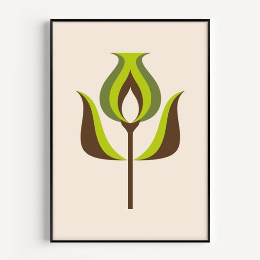 Mid century modern print in green and brown