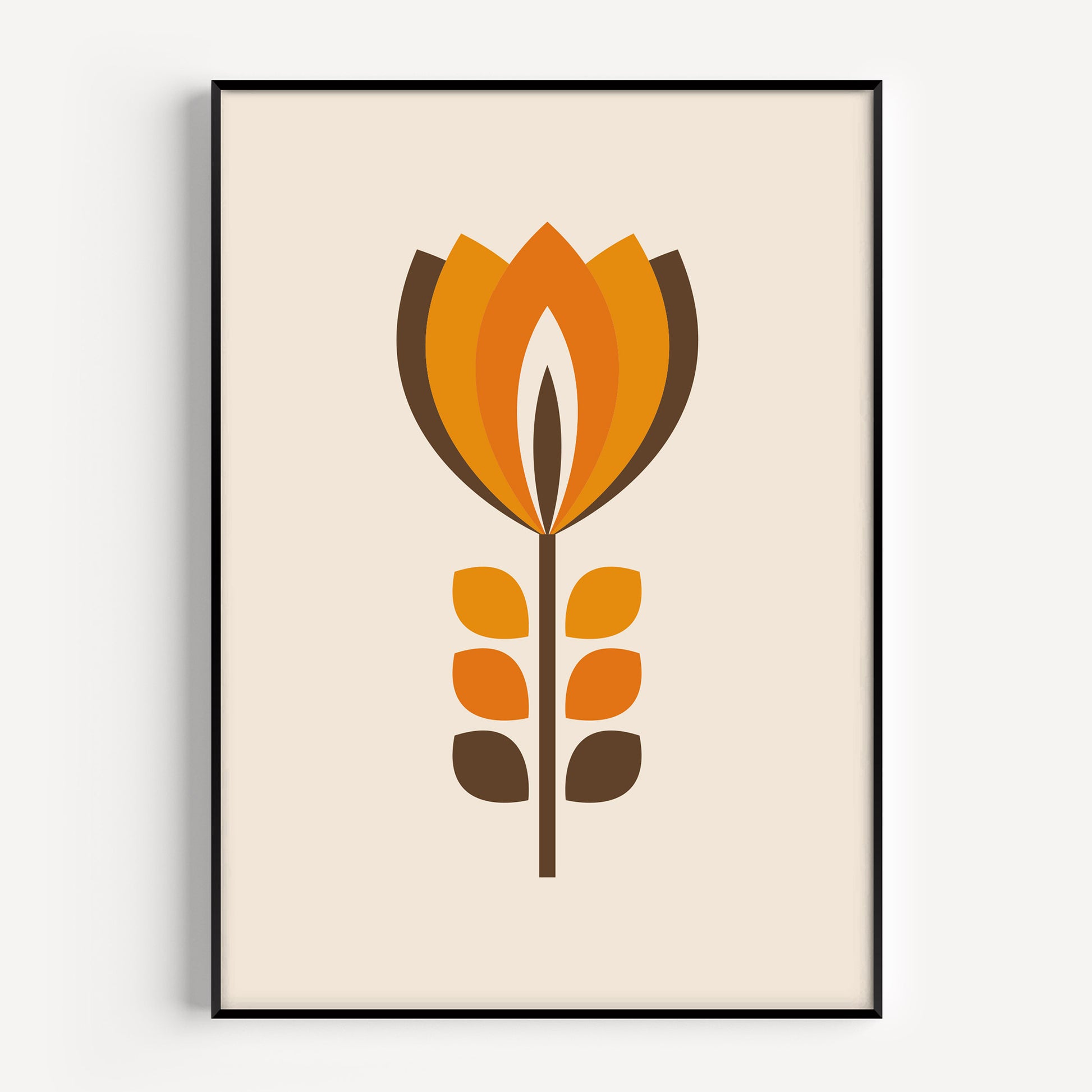 Mid Century Modern Flower Print in Orange and Brown