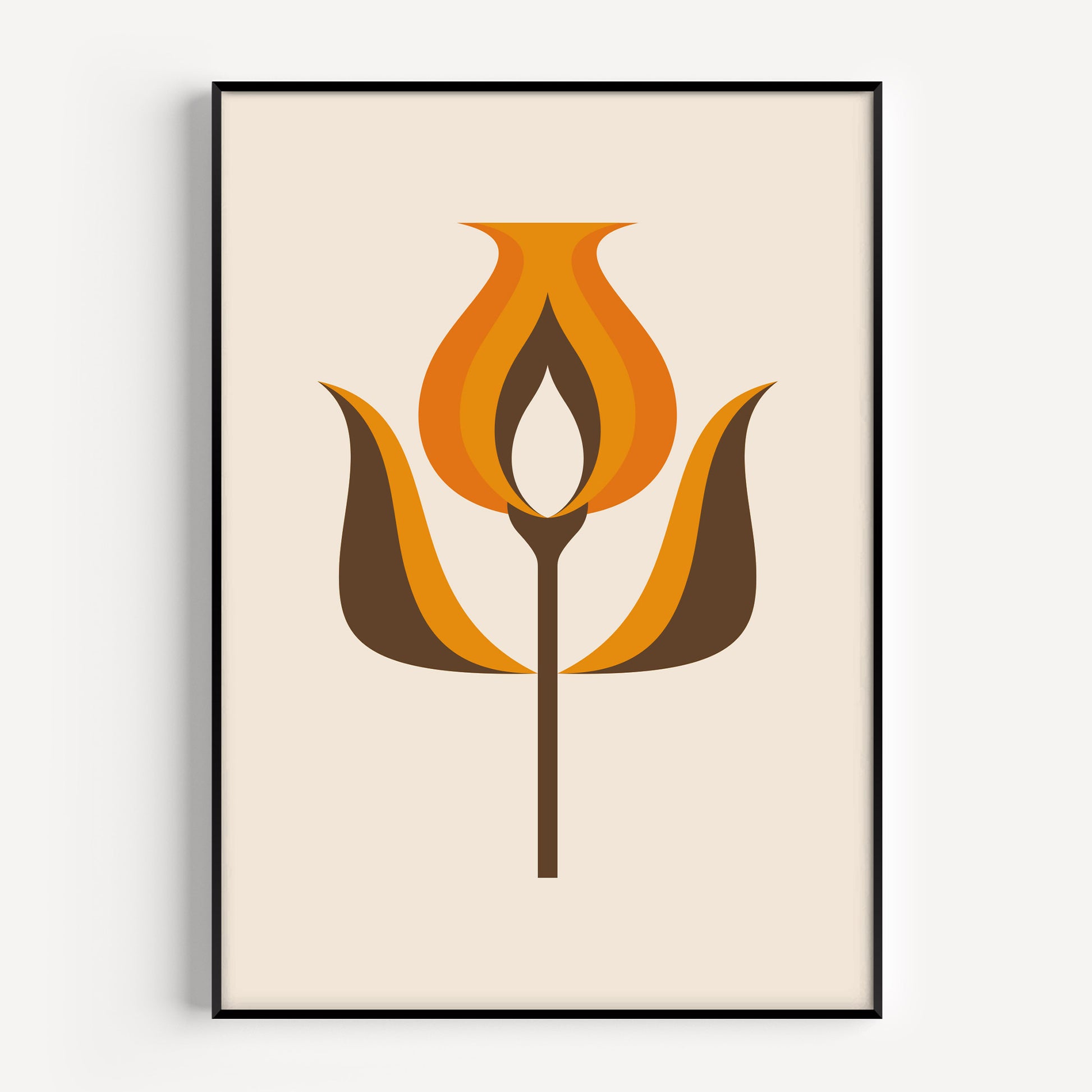 Orange mid century modern flower print