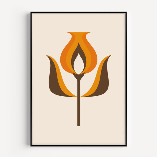 Orange mid century modern flower print