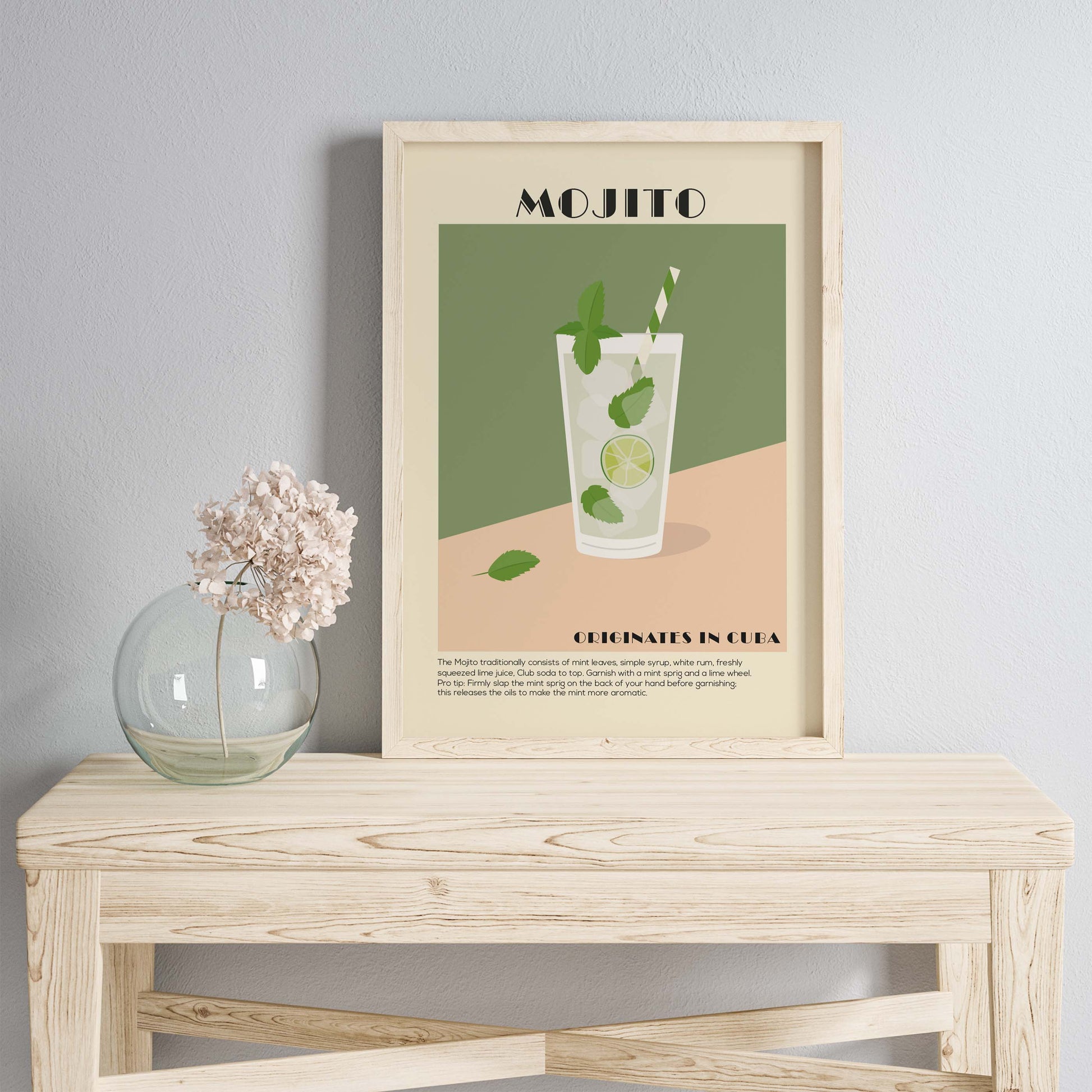 Minimalist Mojito Cocktail Wall Art Print