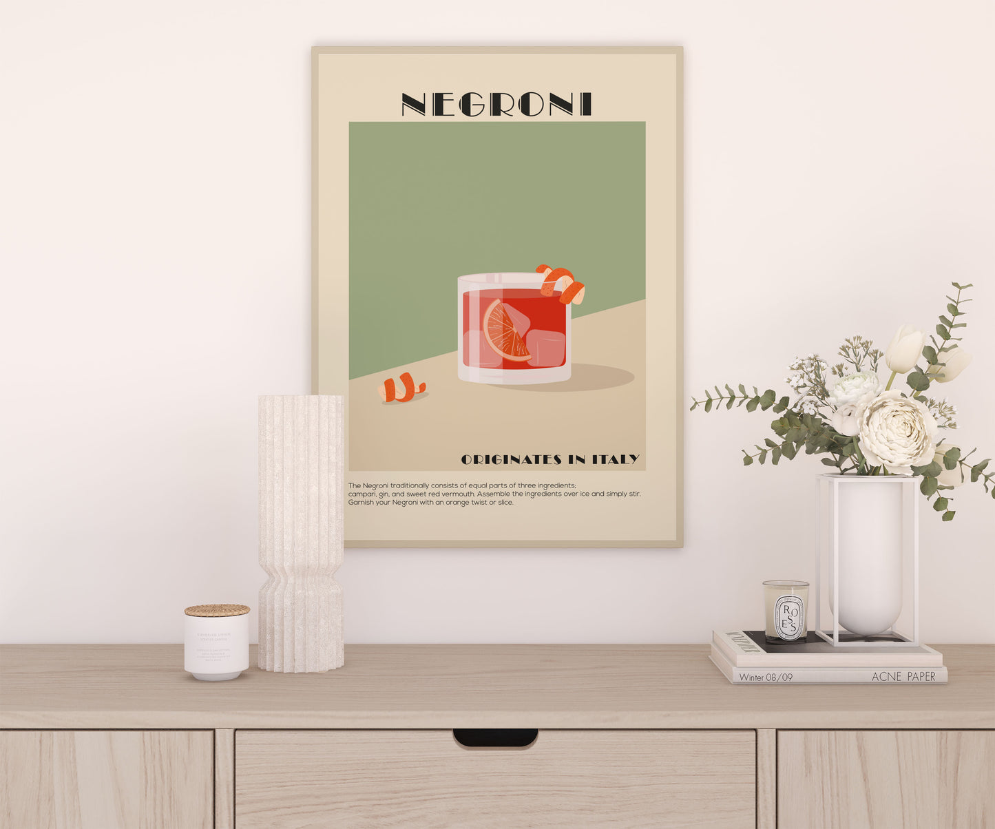 Minimalist Negroni Cocktail Wall Art Print