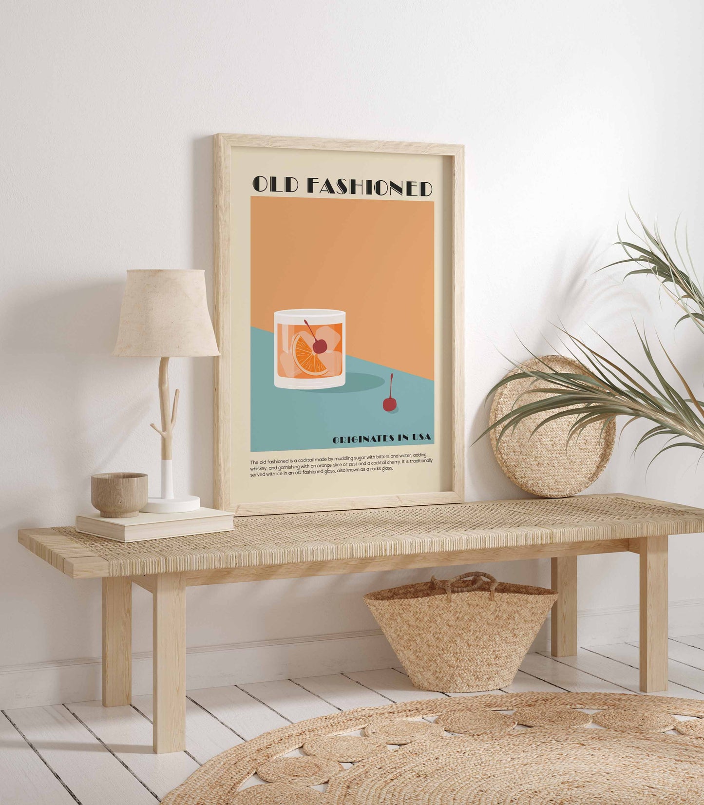 Old Fashioned Cocktail Wall Art Print in Art Deco Style