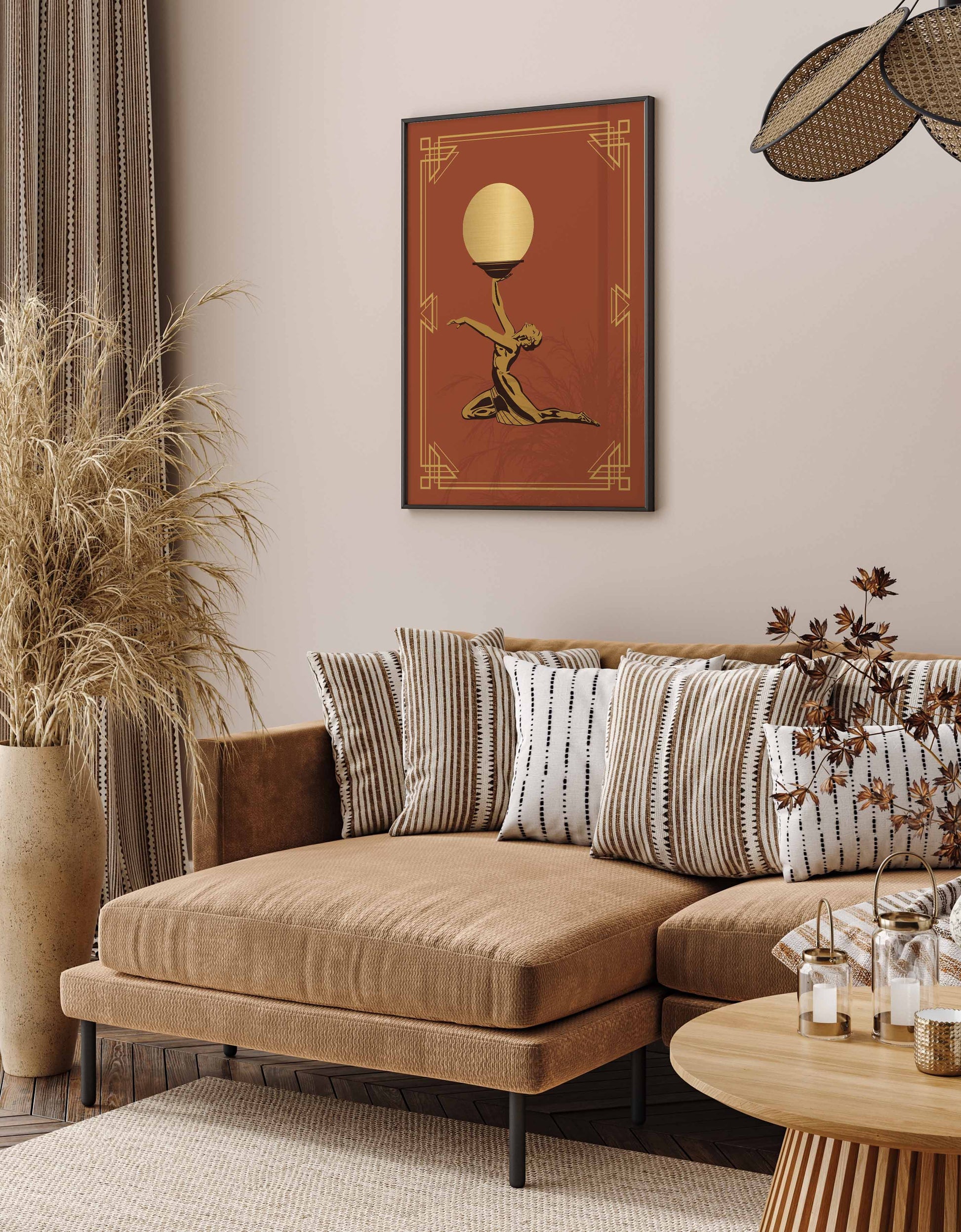 Art deco poster in gold and orange
