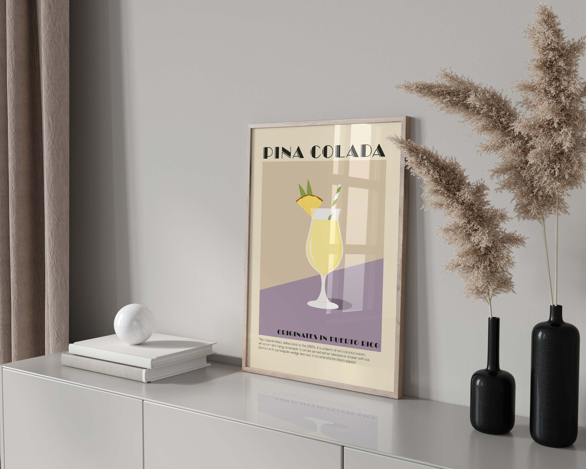 Art deco style pina colada cocktail wall art print