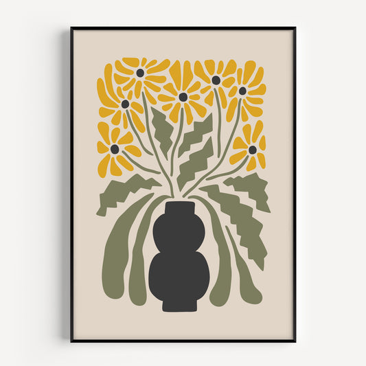 Green and yellow flower print