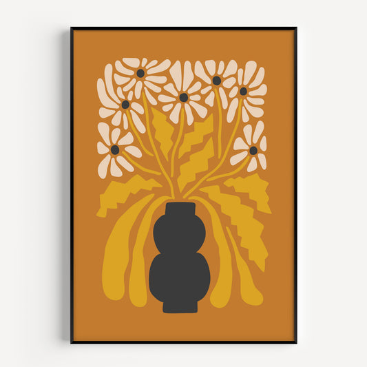 Minimalist retro flower print in a bold orange