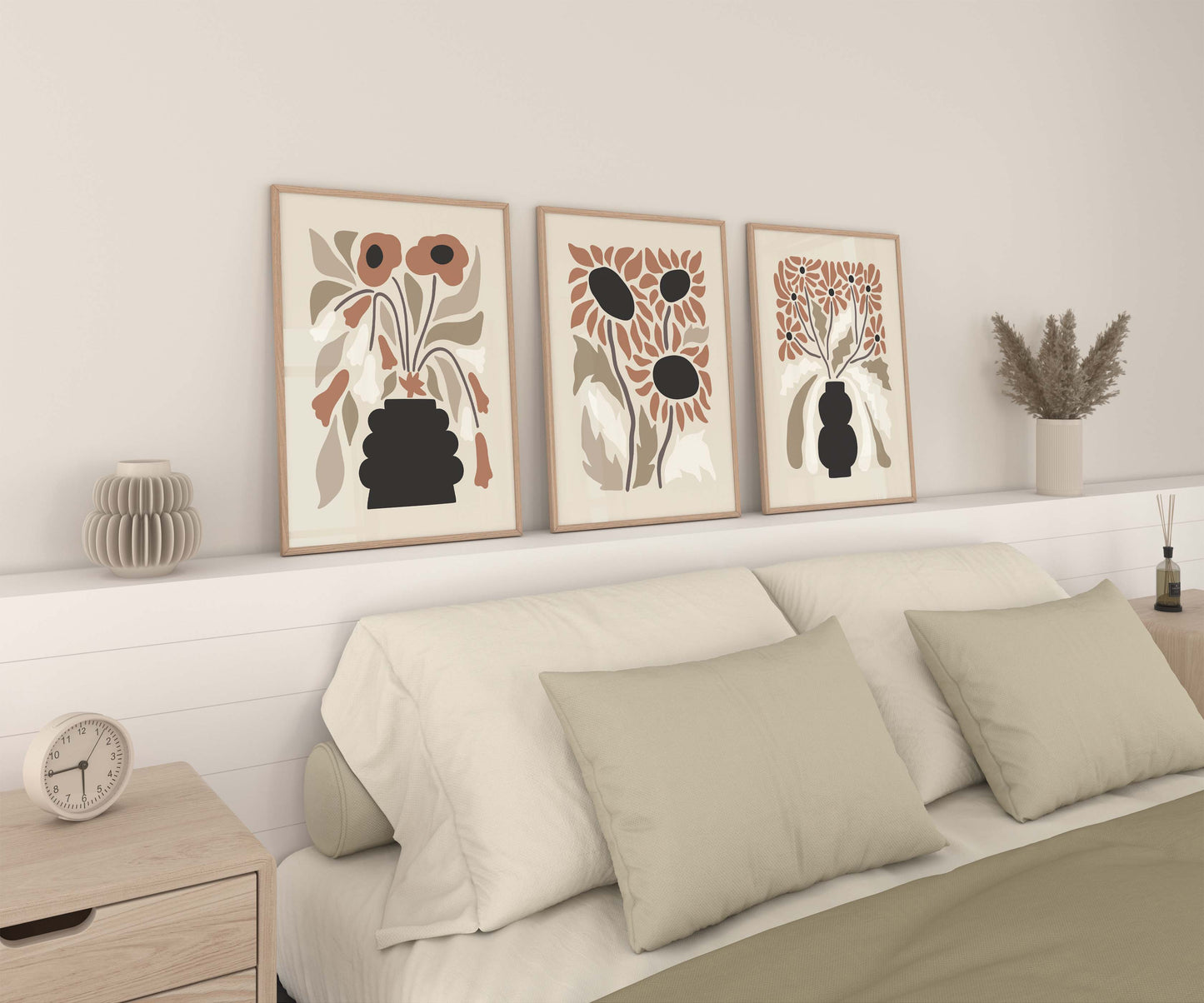 Set of 3 Neutral Flower Prints