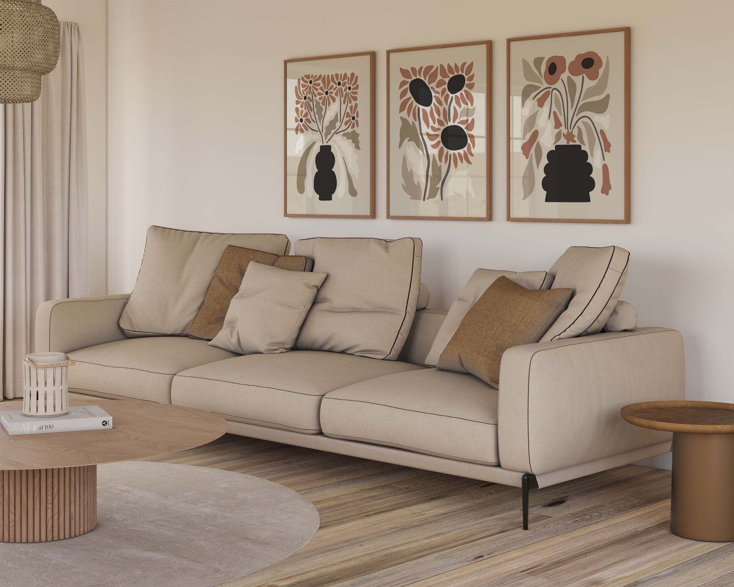 Set of 3 flower prints in a neutral colour scheme and minimalist style
