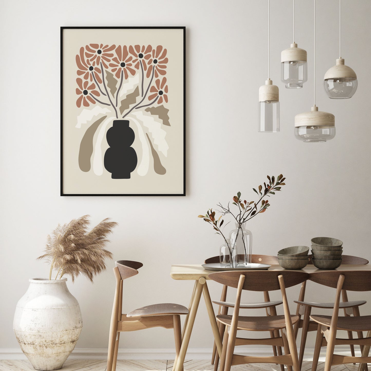 Neutral flowers in vase poster