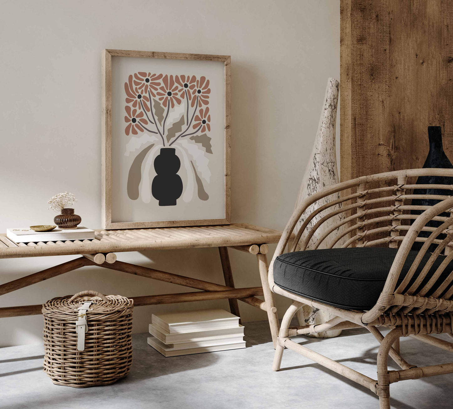 Minimalist flowers in vase print in neutral colours