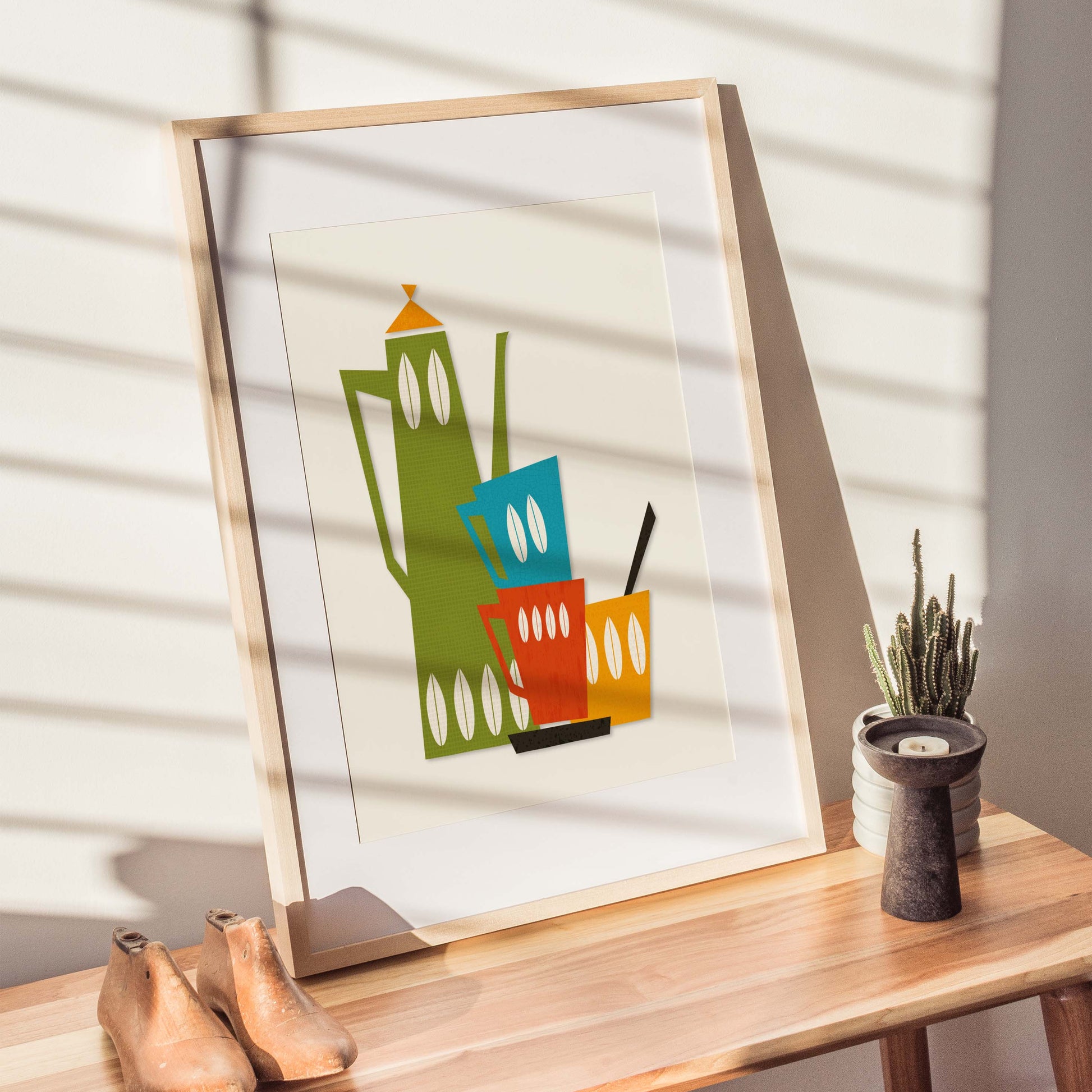 Kitchen wall art print in a mid century modern style