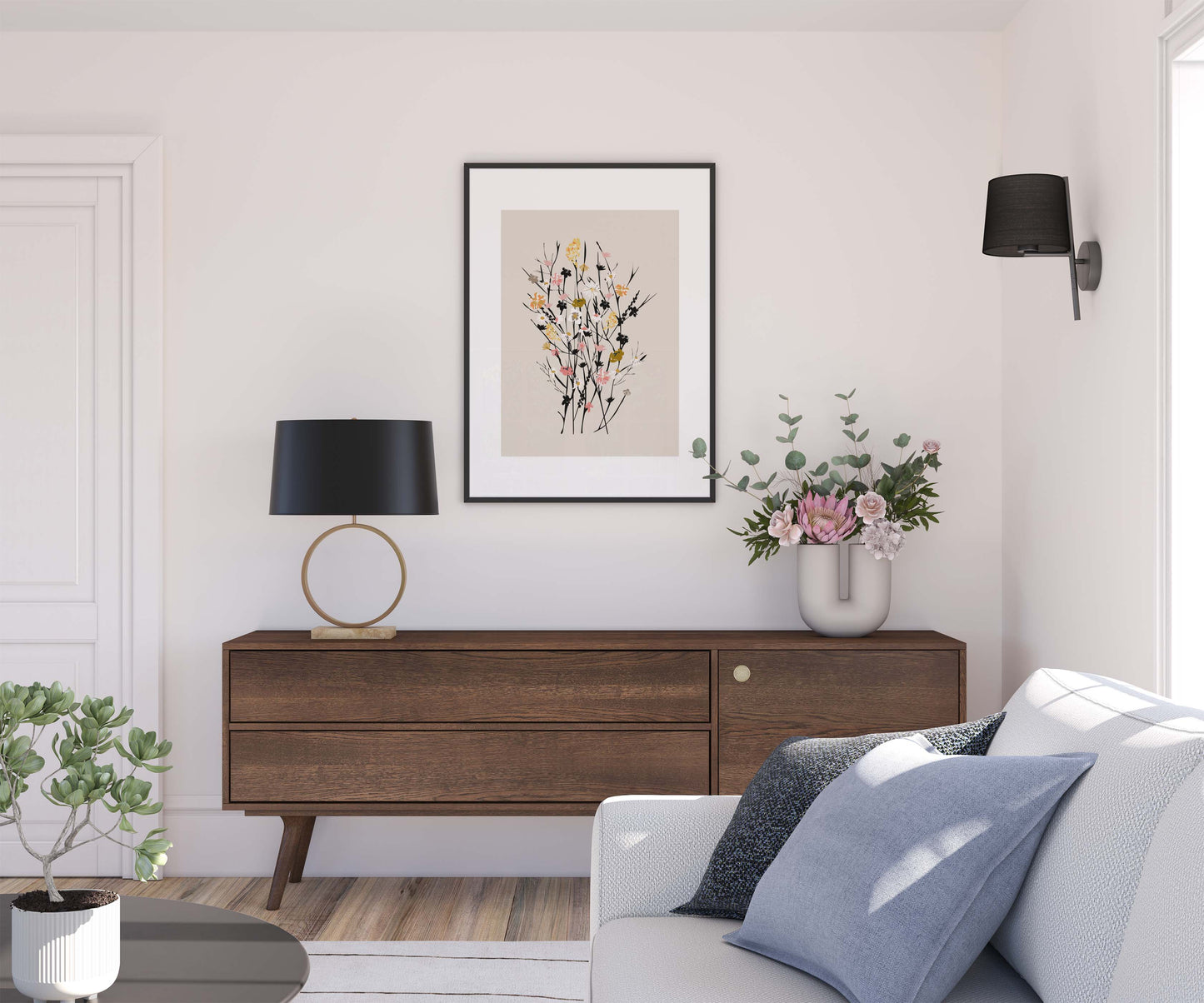 Stunning wild flowers print with neutral colours