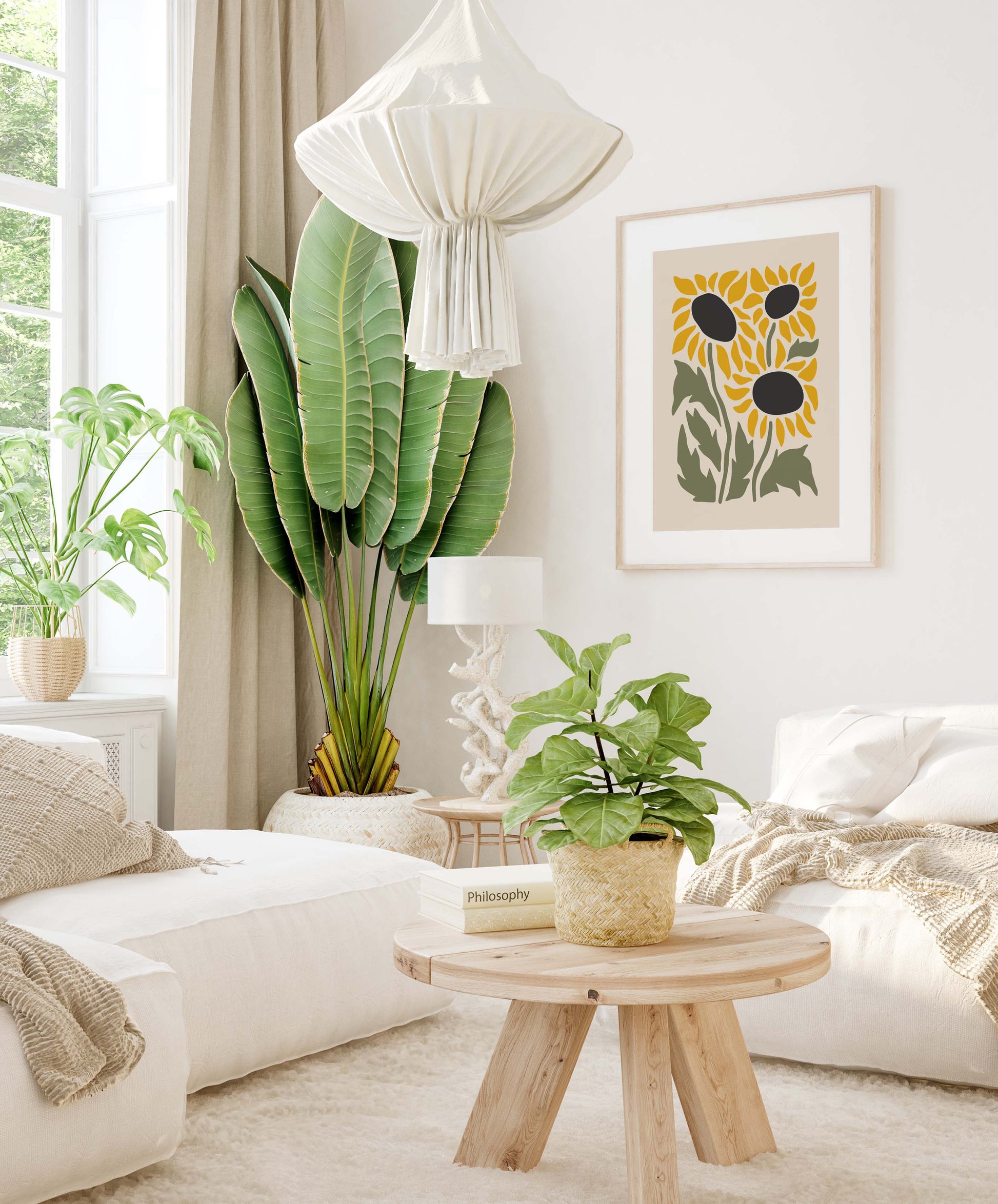 Yellow sunflower print in a minimalist style