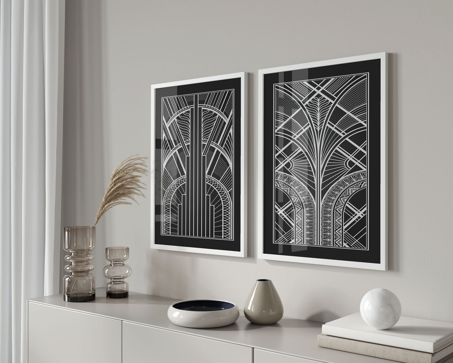 Art Deco Prints in Black and Silver - Set of 2