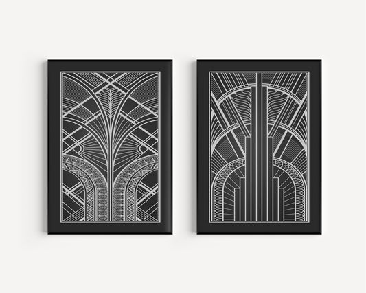 Art Deco Prints in Black and Silver - Set of 2