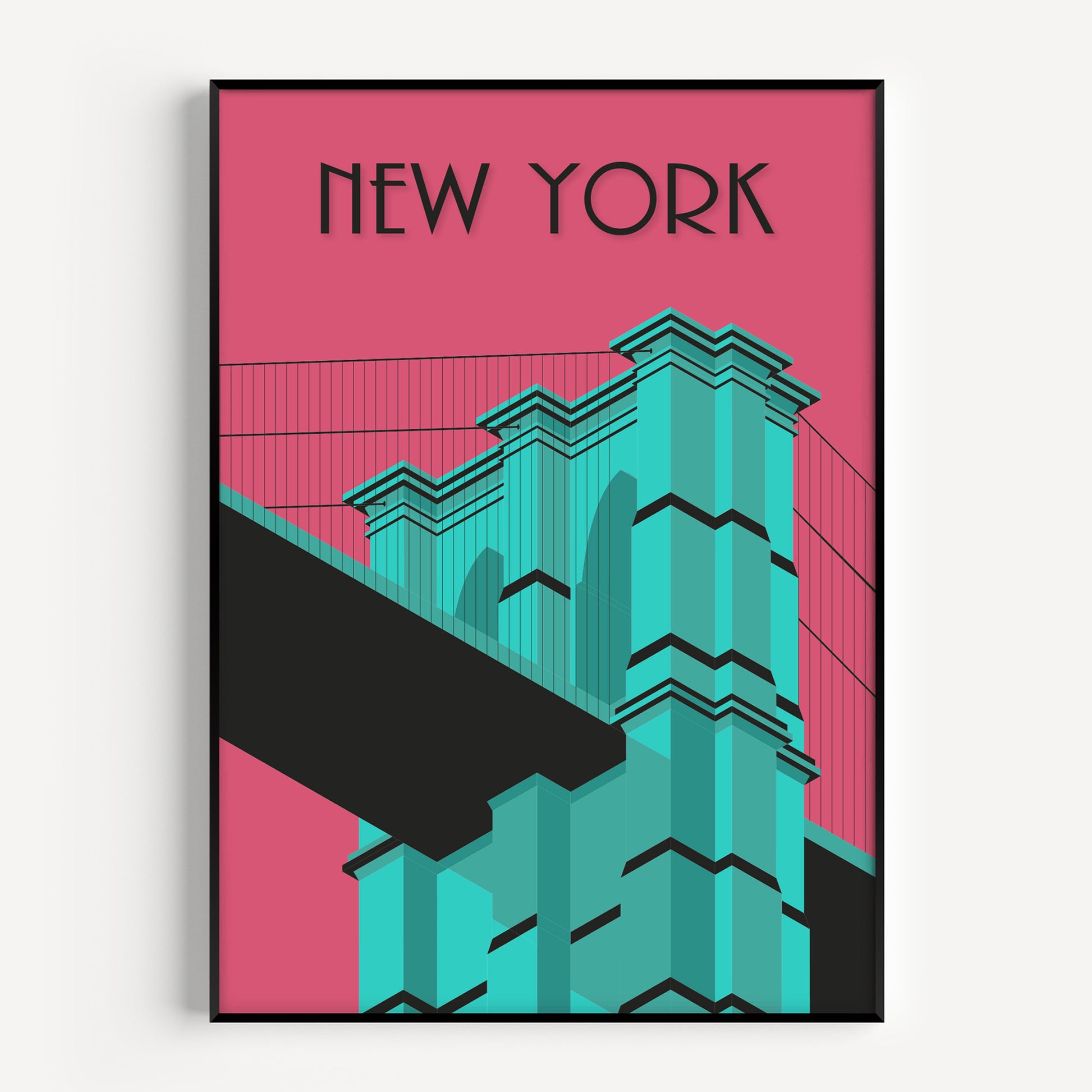 Brooklyn Bridge New York Print in Pink and Blue