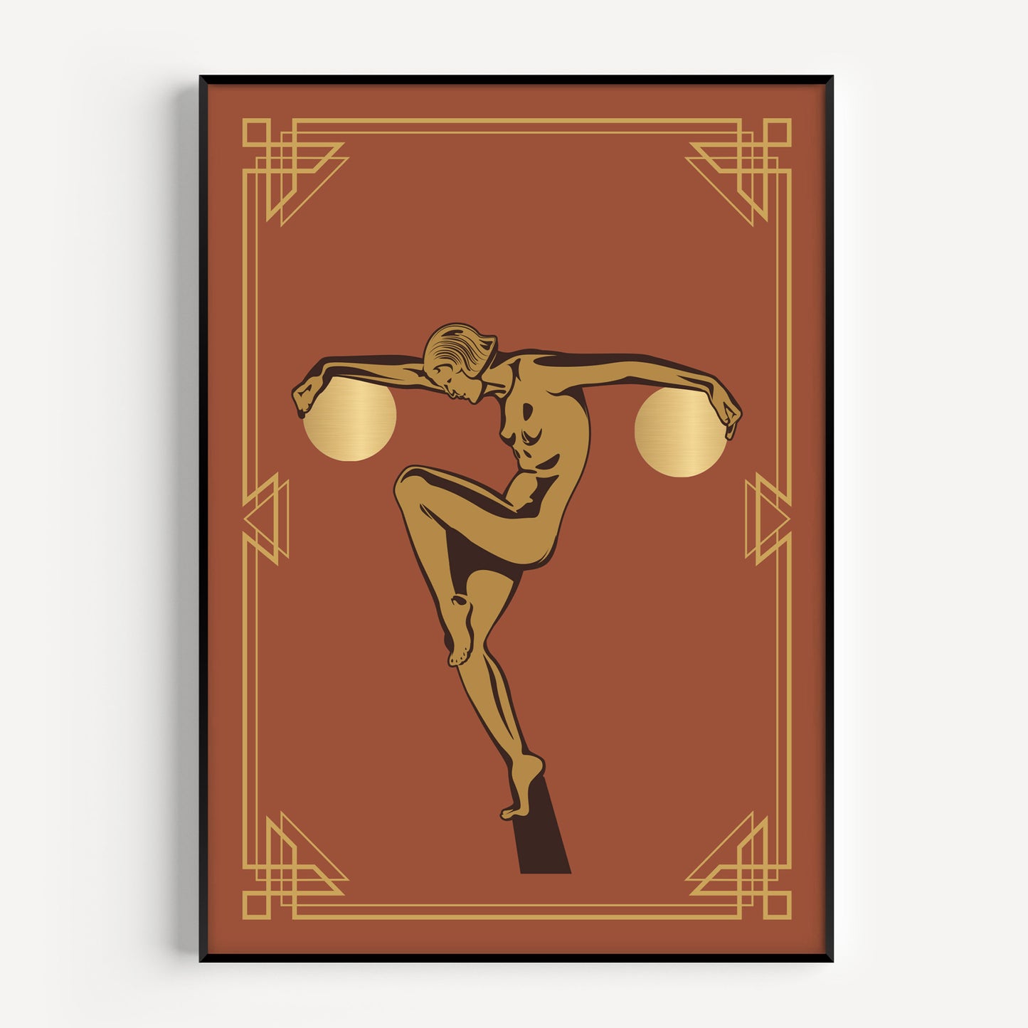 Woman print in gold and orange in an art deco style design