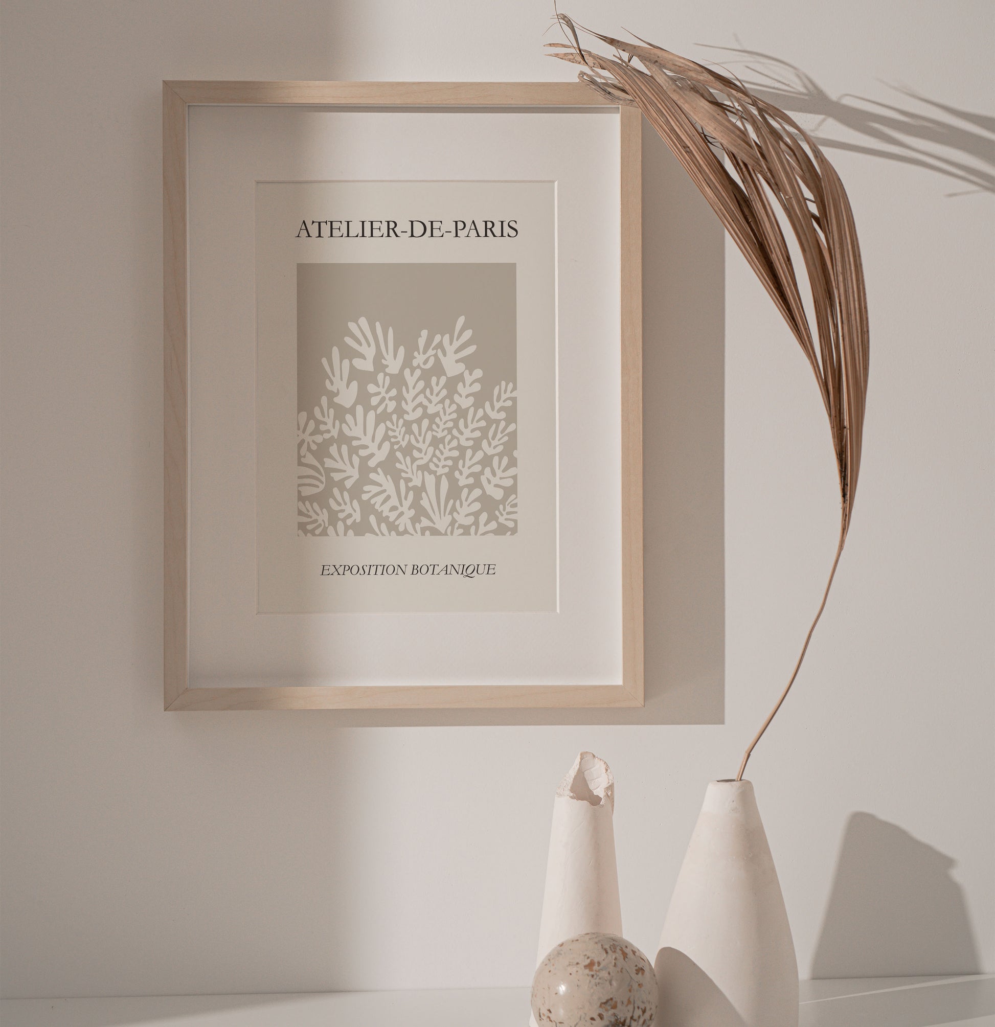 Boho wall art print in a minimalist style, inspired by Henri Matisse in neutral colours