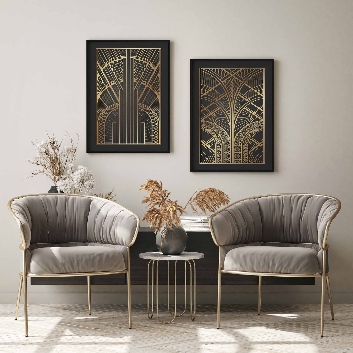 Art deco prints in black and gold