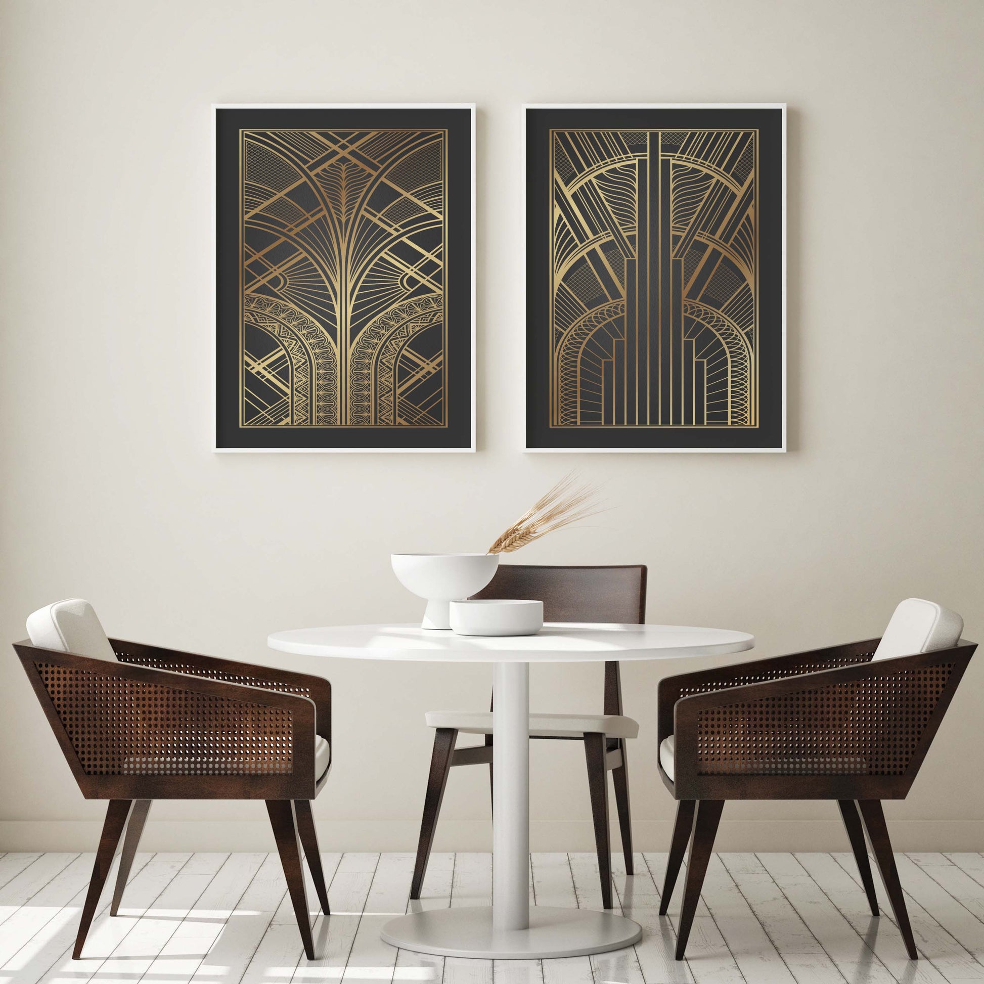 Set of 2 black and gold art deco prints