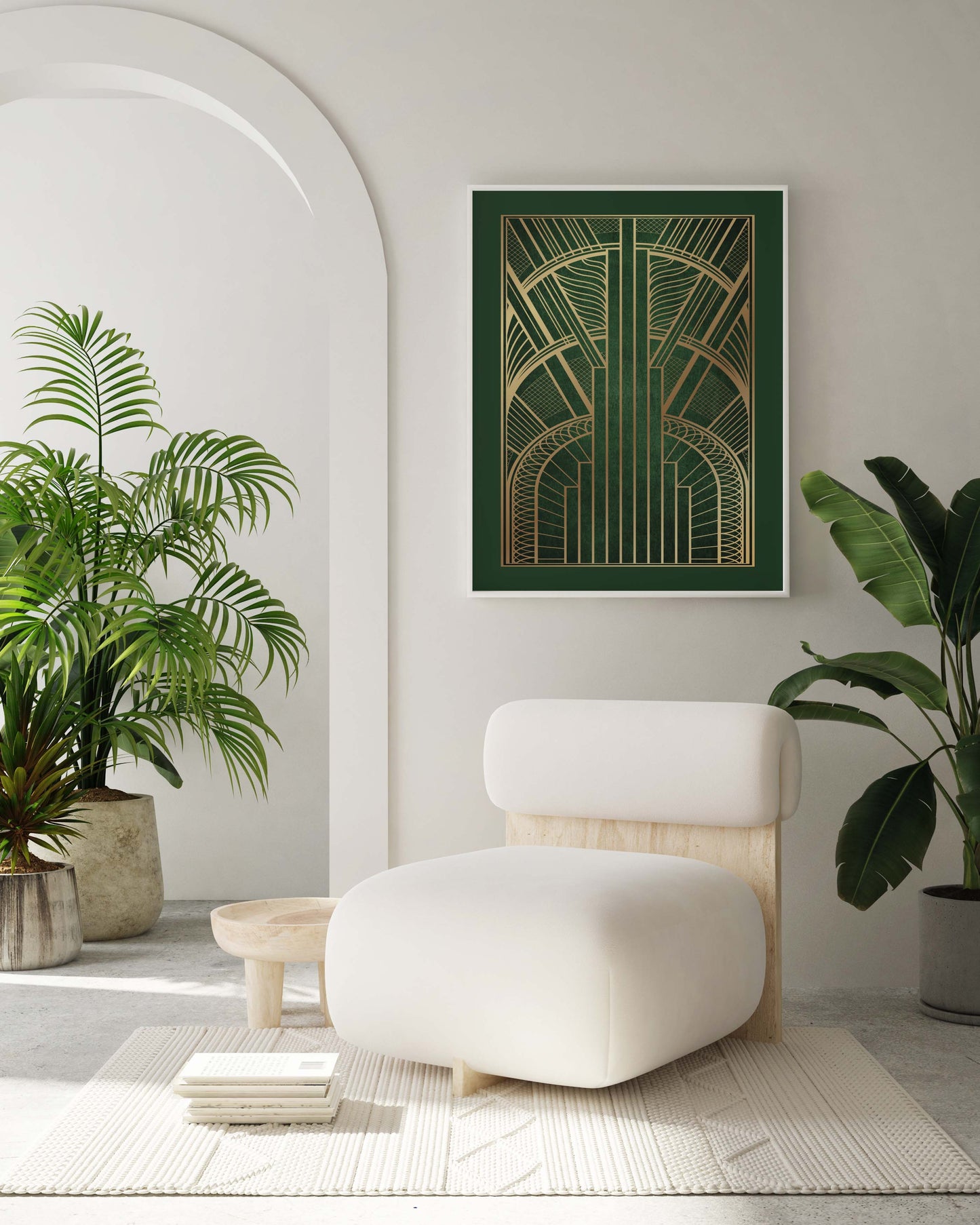 Art deco print in green and gold