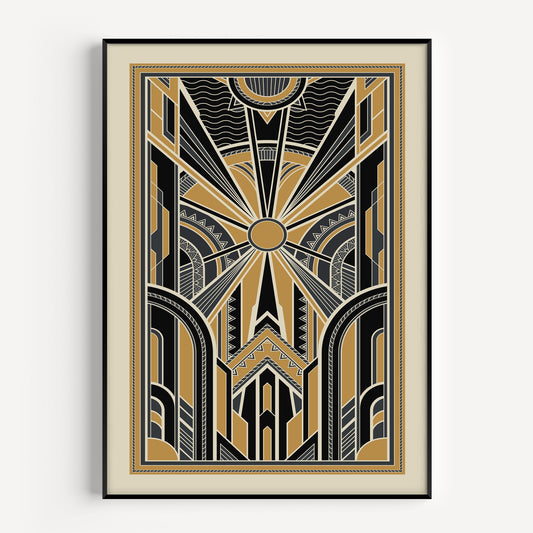 Art deco pattern print in black and gold