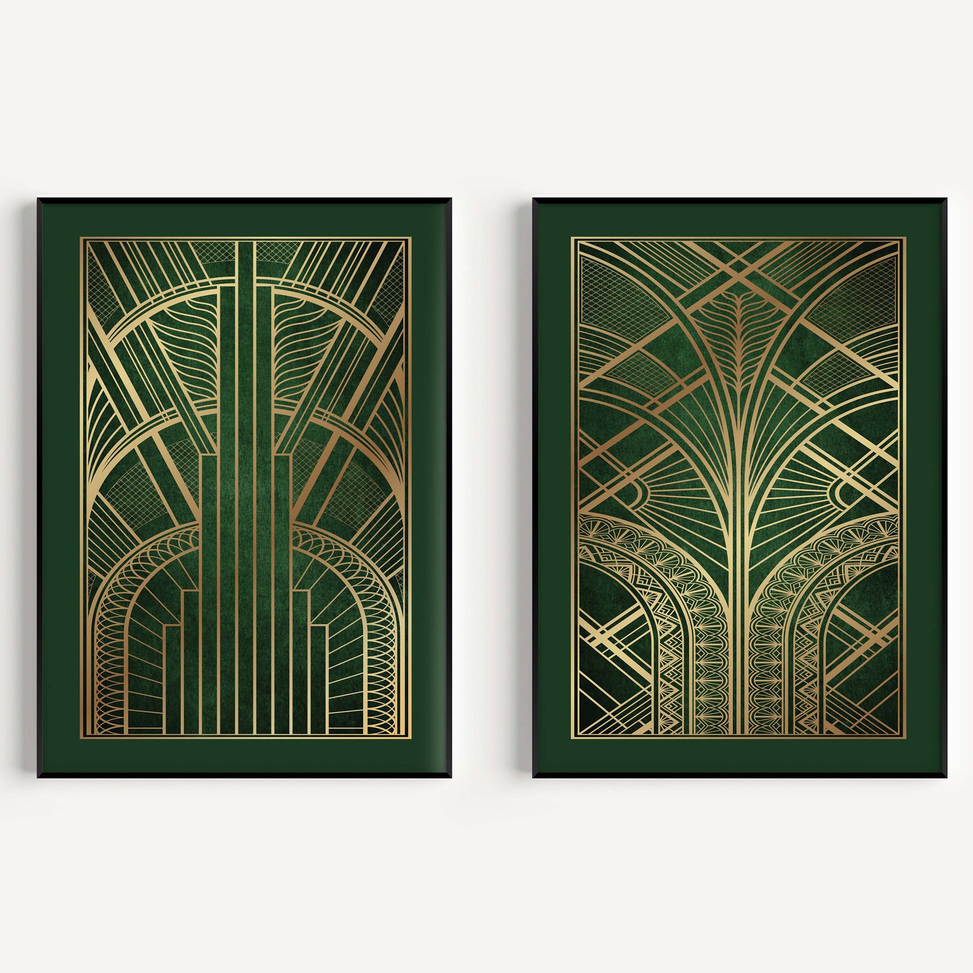 Green art deco prints in a set of 2