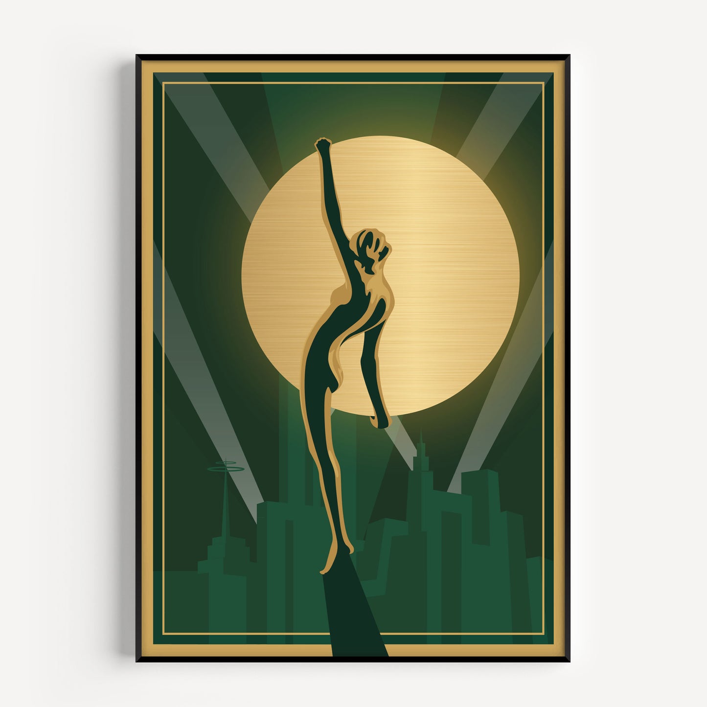 Art deco woman print in green and gold