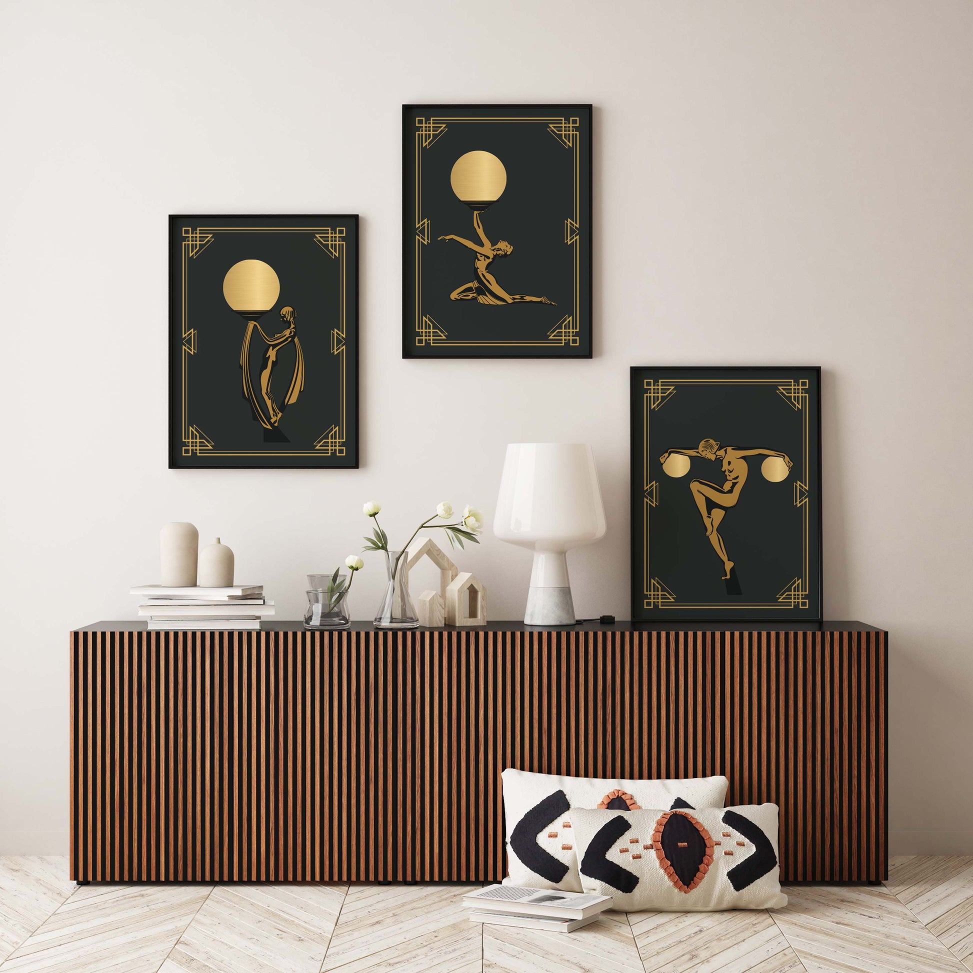 Art deco prints in black and gold, set of 3 posters