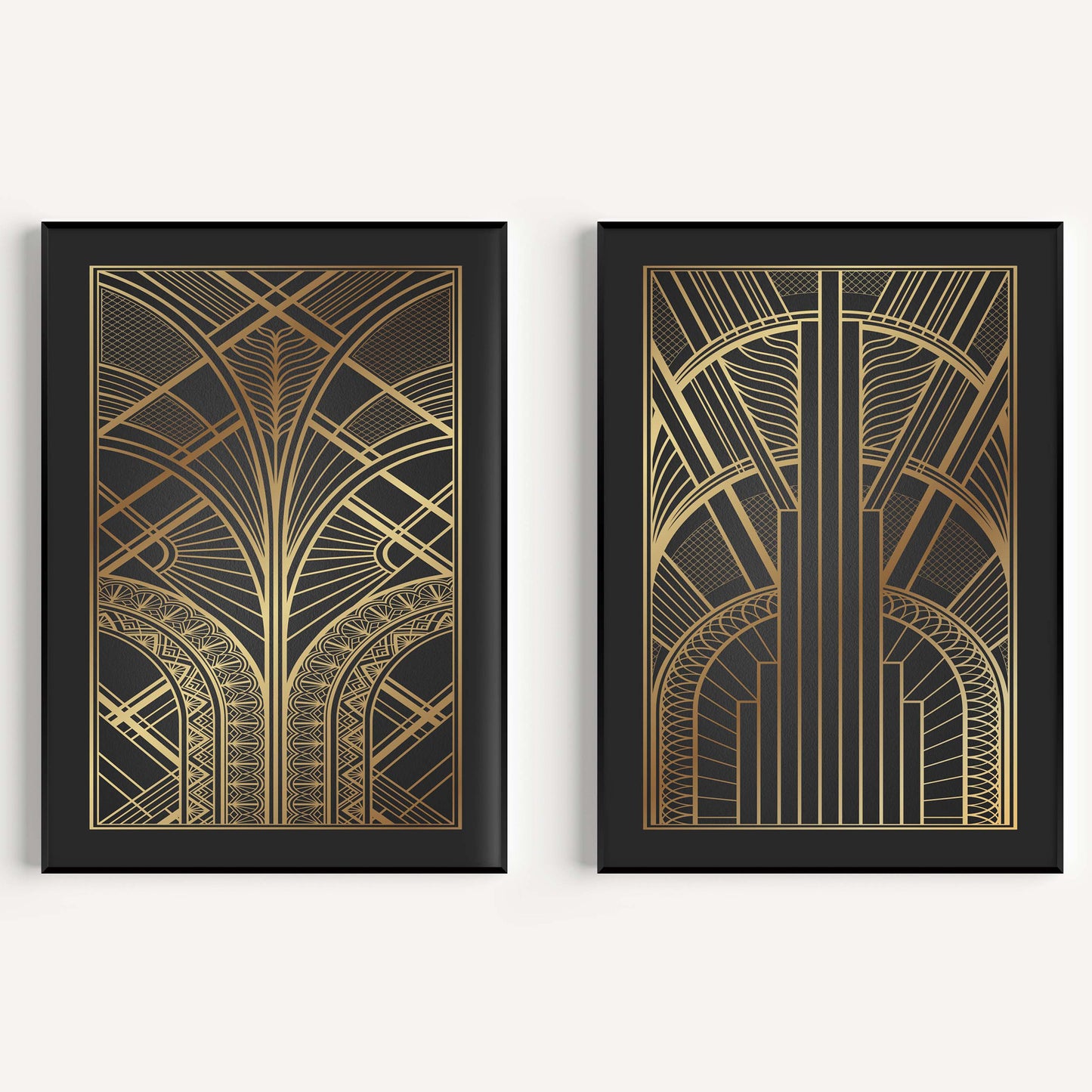 Set of 2 black and gold art deco prints