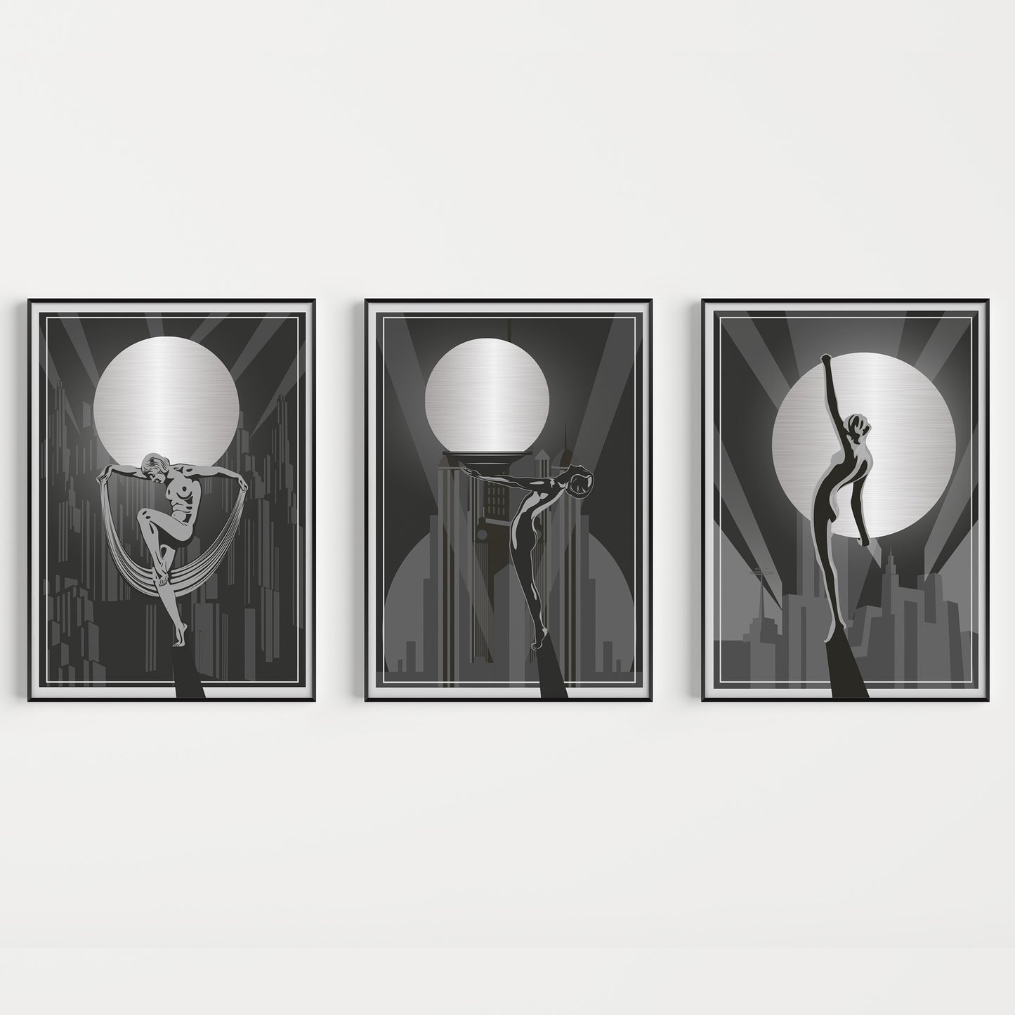 Black and silver set of art deco woman prints