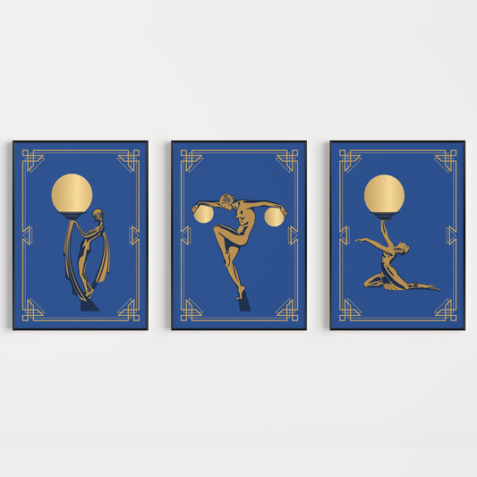Blue and gold art deco set of prints