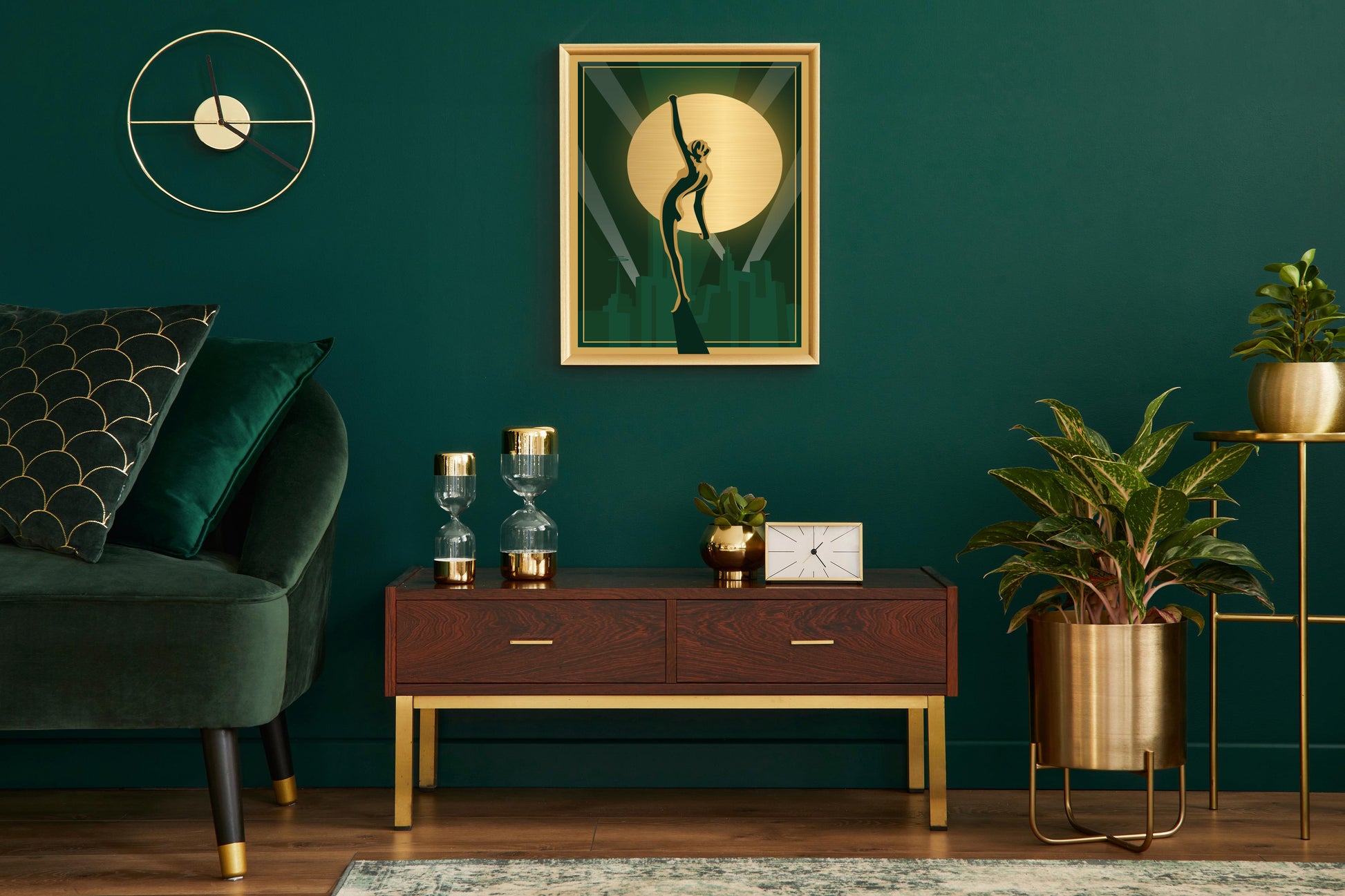 Art deco print in green and gold